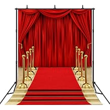 Sensfun Red Carpet Curtain Photography Backdrop Hollywood Theme Party Background Vinyl Red Gold Stage Backdrops for Royal Prom Wedding Birthday Xmas Event Decorations Photo Booth Studio Props 8x10ft