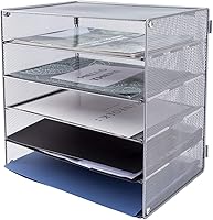 Vista 3 de EASEPRES Bandeja Organizadora de Escritorio de Malla de 5 Ranuras, Soporte para Carpetas de Archivos Papel Cartas, Clasificador de Papel