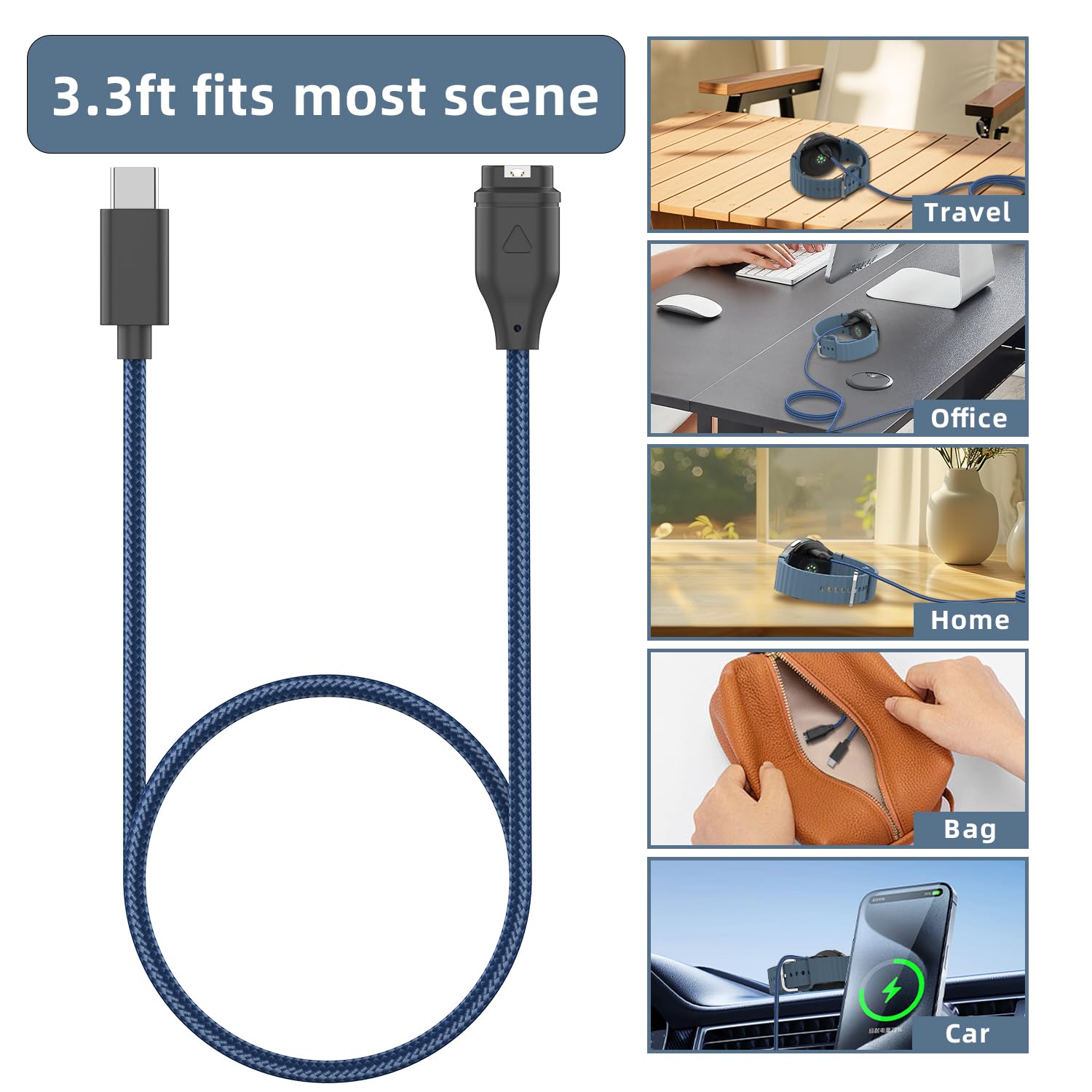 USB-C Nylon Charger Charging Cable for Garmin Watch