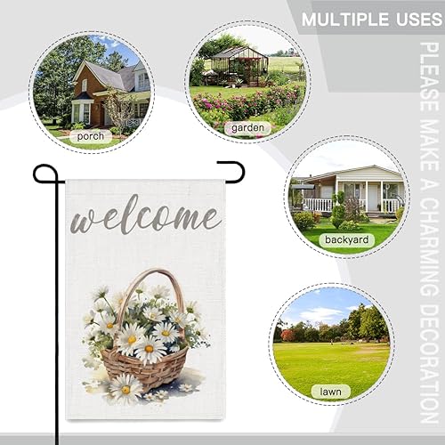 Miniatura 6 de Bandera de jardín de primavera y verano con margaritas blancas de doble cara para exteriores, vertical, vacaciones, temporada, bandera de bienvenida