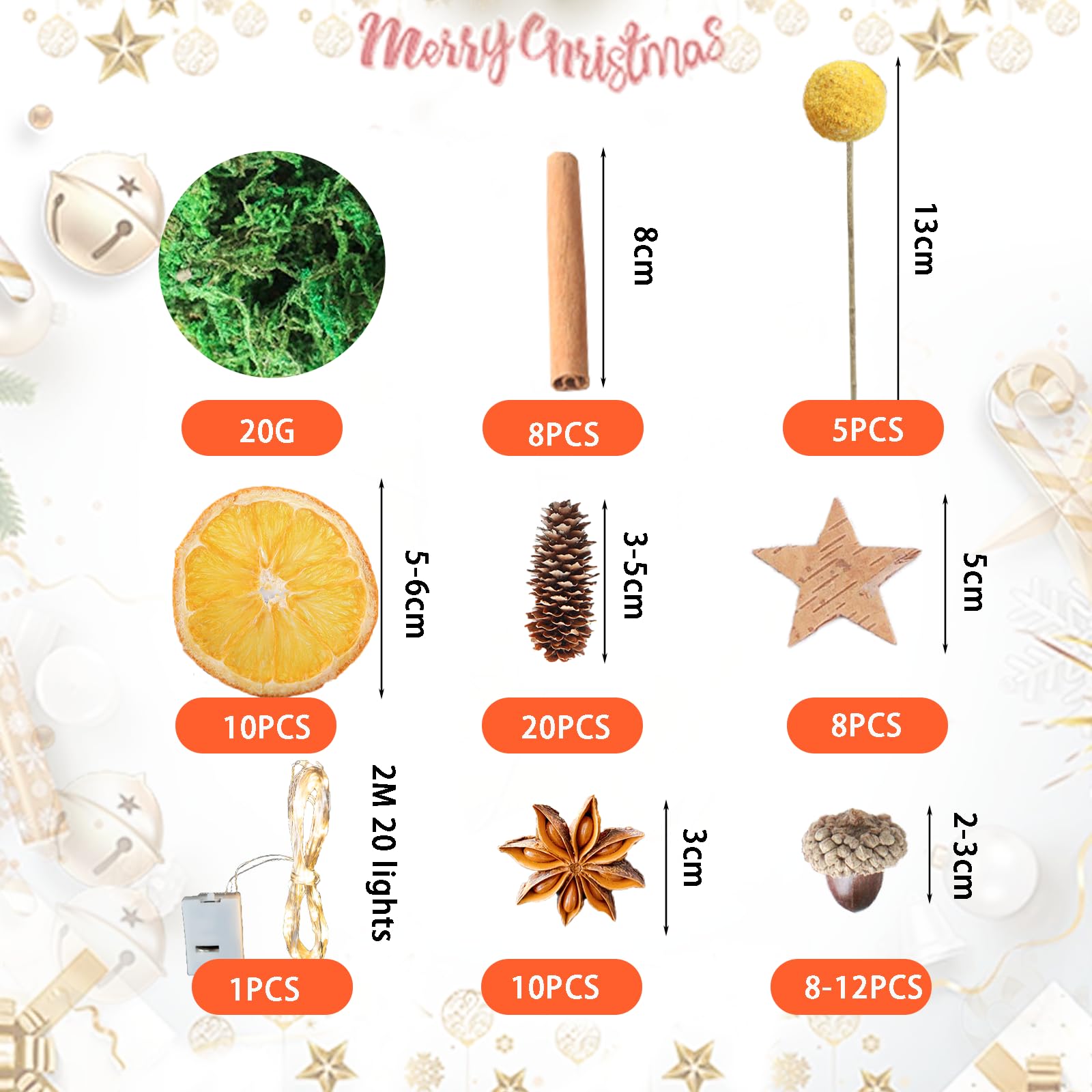 Kit Potpourri E Decorazioni Naturali Per Corona D'Avvento - 119 Pezzi Con Pigne, Cannella, Arance Secche, Stelle