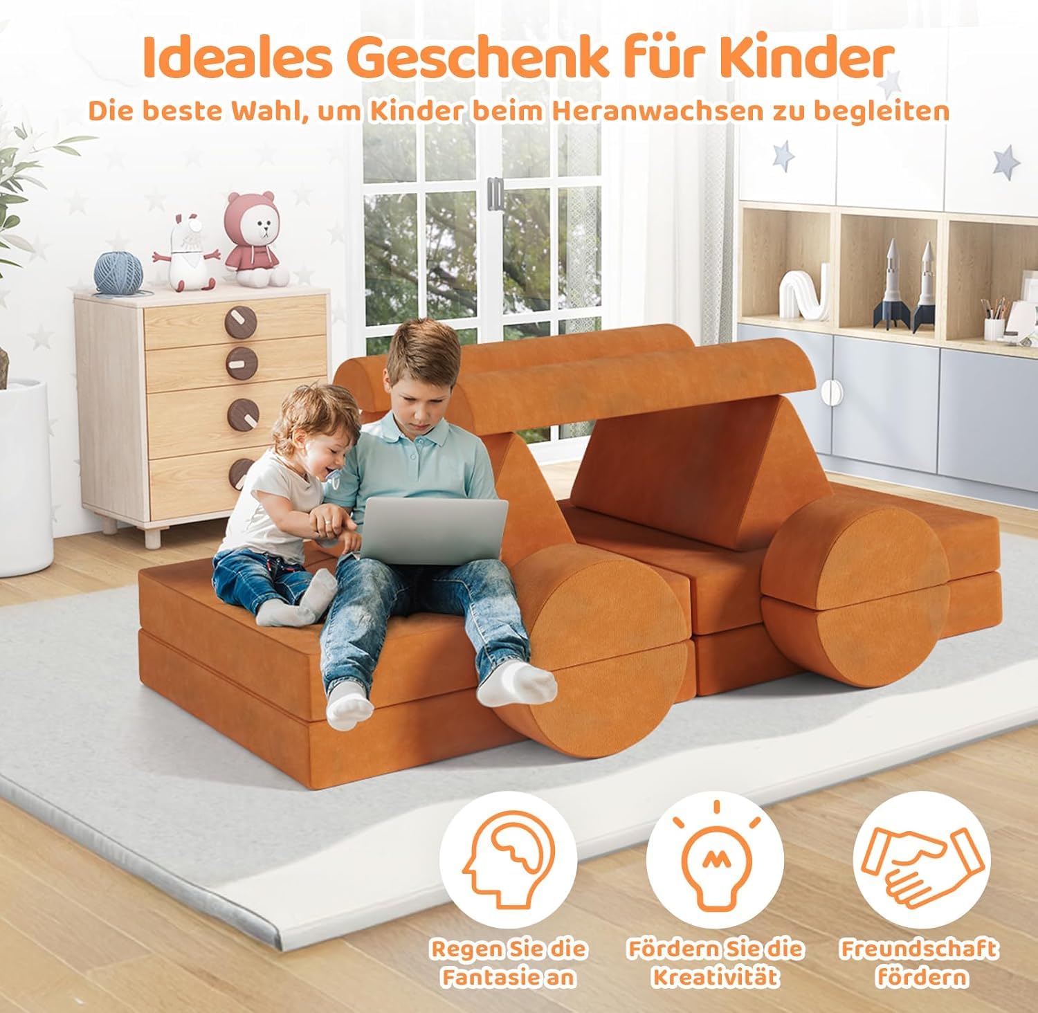 Spielsofa Kindersofa mit 15PCS Modul,Modulare Kinderspielcouch,Kindersofa aus Schaumstoff Bausteine,Spielsofa für Kinder & Kindersessel,Kuschelecke im Kinderzimmer,zum Spielen,Kreativsein,Schlafen