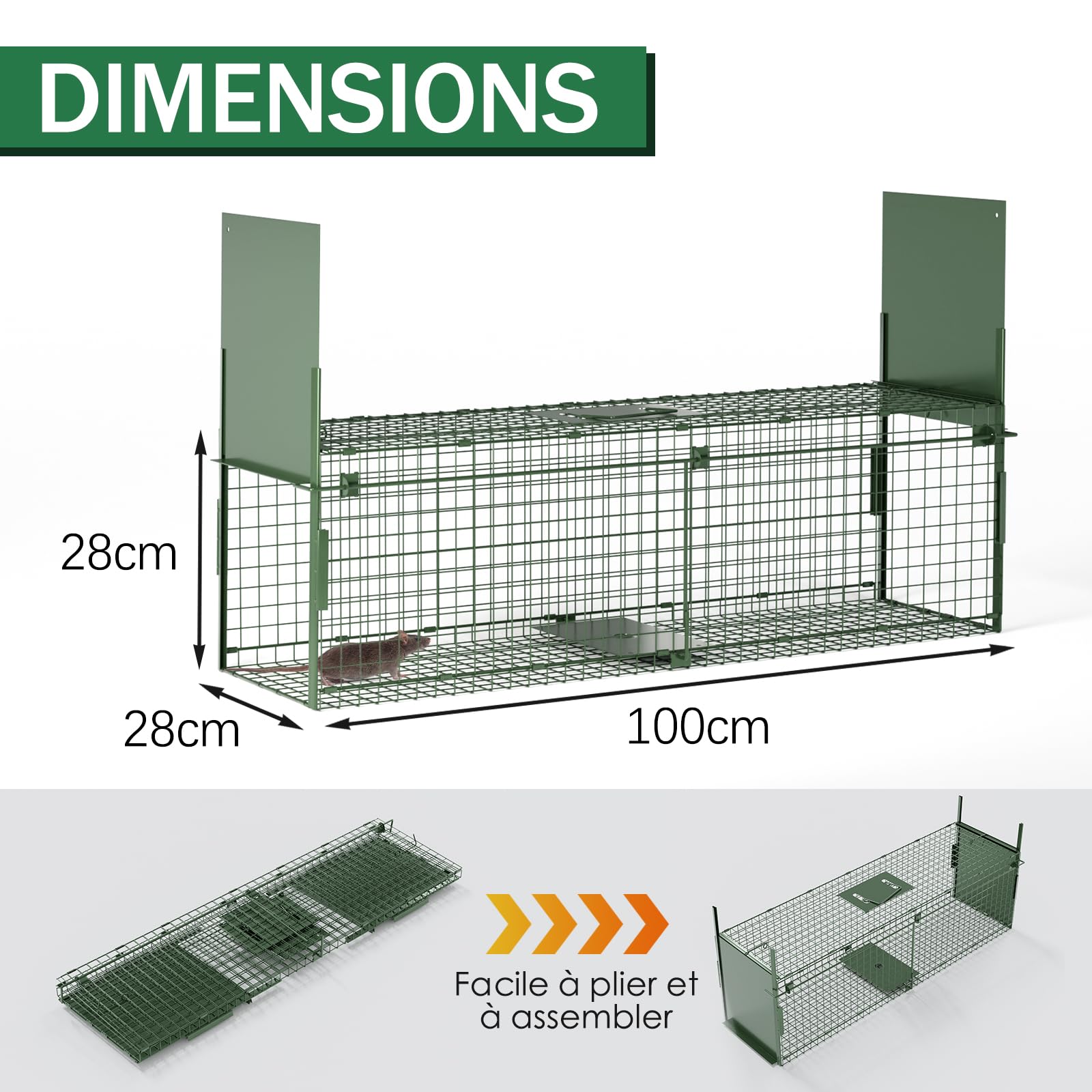 Trampas para Animales Vivos Verde Fuerte Ocultación Trampa Ratones Humanitario Jaula Trampa para Gatos Trampa para Mapaches Professional Trampa para Zorros, 100x28x28cm