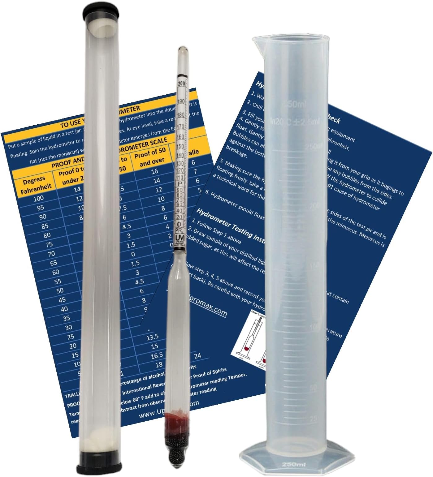 Hydrometer 0-200 Proof & Tralle Alcohol Meter Distilling Set with Case and Jar Test Liquor Moonshine Proofing Spirits Homebrew Alcohol Meter