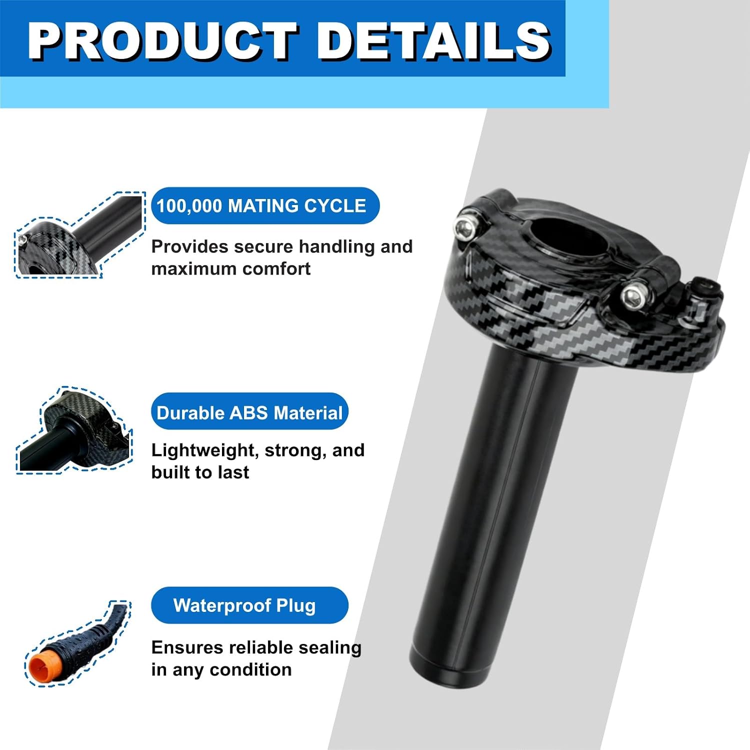 3 Pin Full Twist Throttle, 12V-72V Surron Style Ebike Throttle