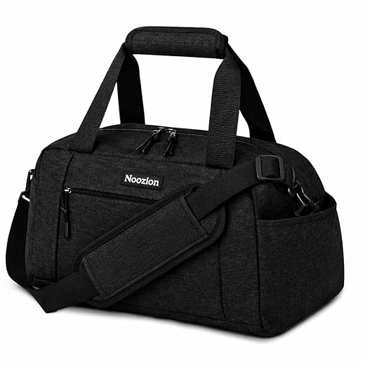 Noozion Bolsa de ginástica pequena de 35,5 cm para mulheres e homens, mini bolsa de mão leve com vários bolsos, bolsa esportiva para viagens e treino., Preto, Small, Bolsa de ginástica