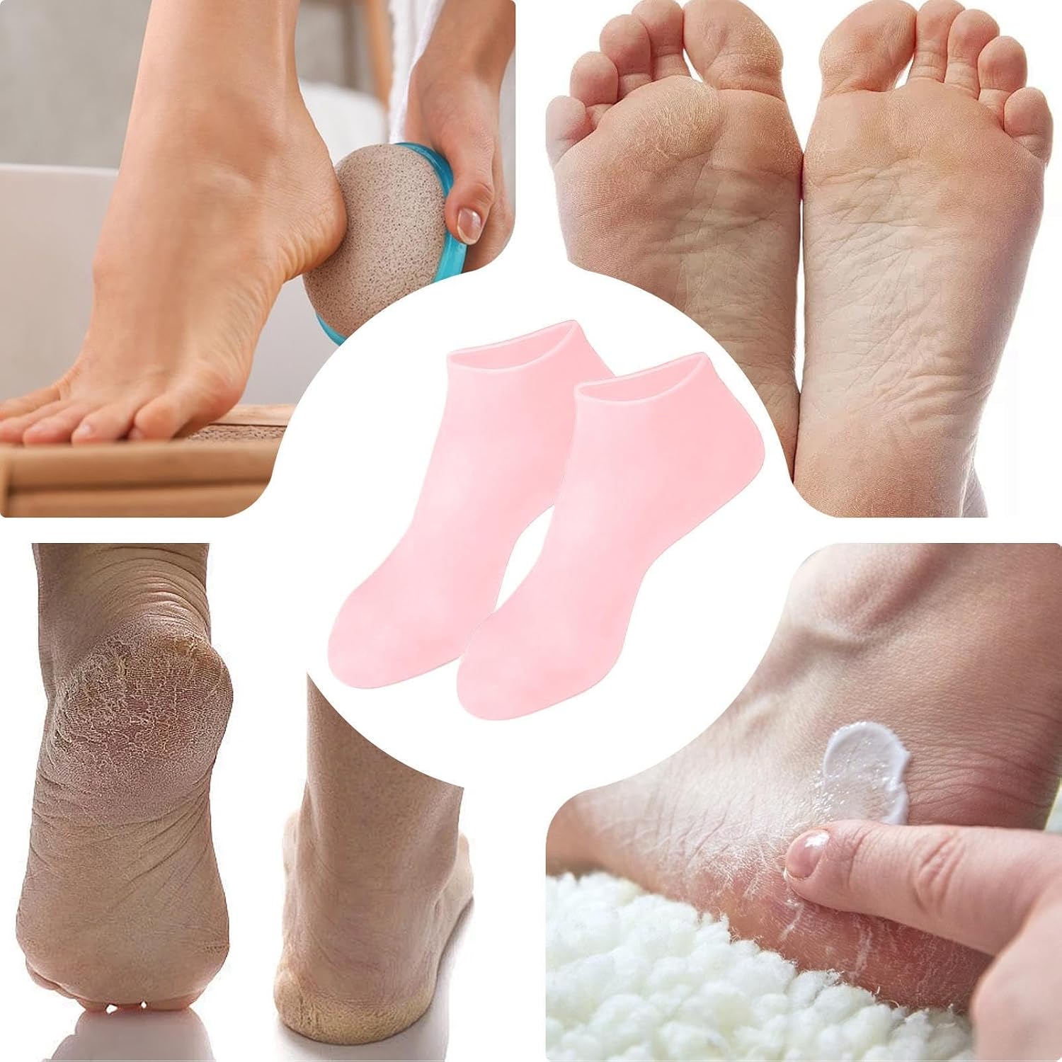 Women's Moisturizing Foot Socks | Liquid Silicone Skin-Friendly Foot Socks | Ergonomic U-Shape Spa Cover for Cracked Heel Men Women