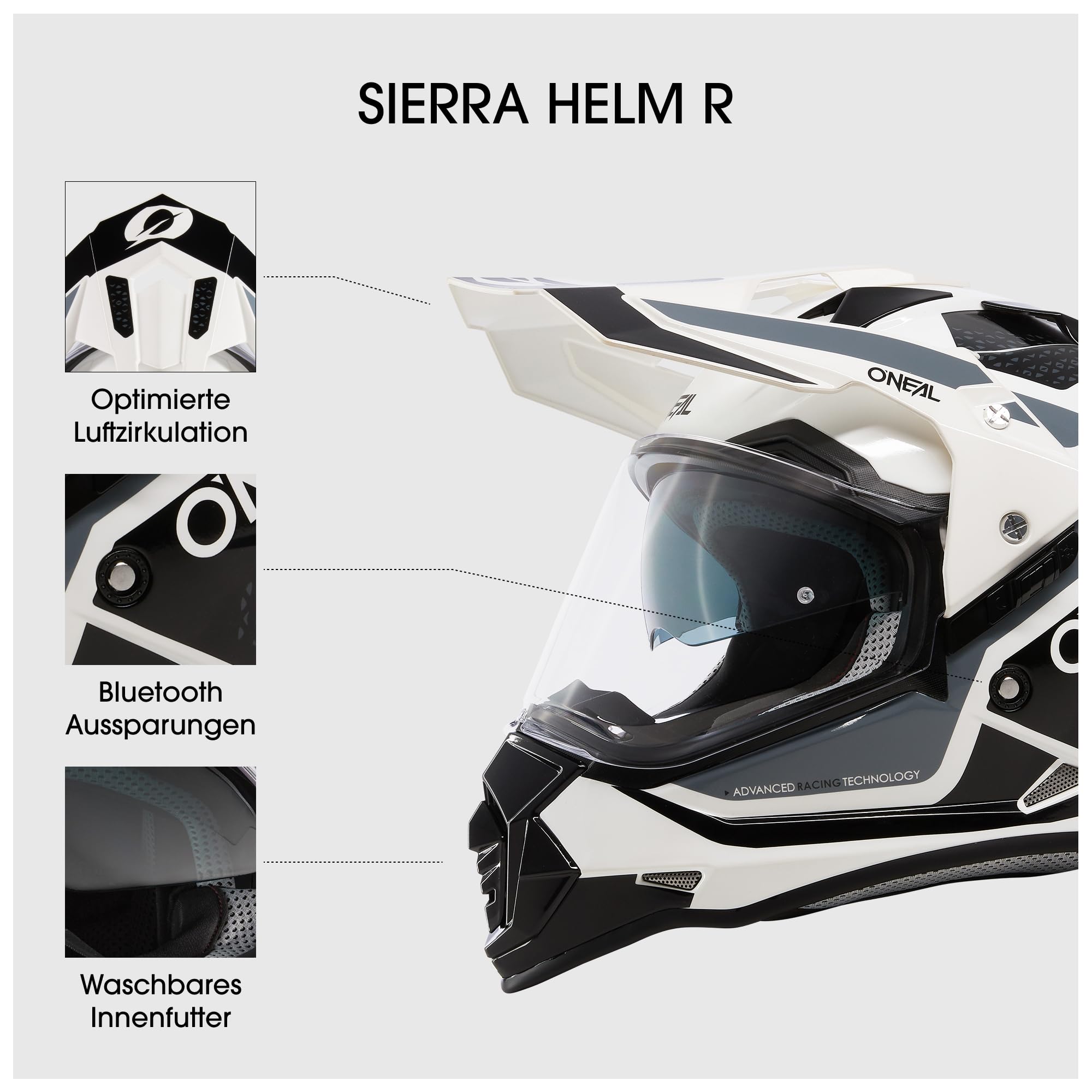 O'NEAL | Casco de Motocicleta | Moto | Aberturas de ventilación para un máximo Flujo de Aire y refrigeración, Carcasa ABS, Visera Solar integrada | Casco Sierra R V.24 | Adulto | Negro Naranja Gris
