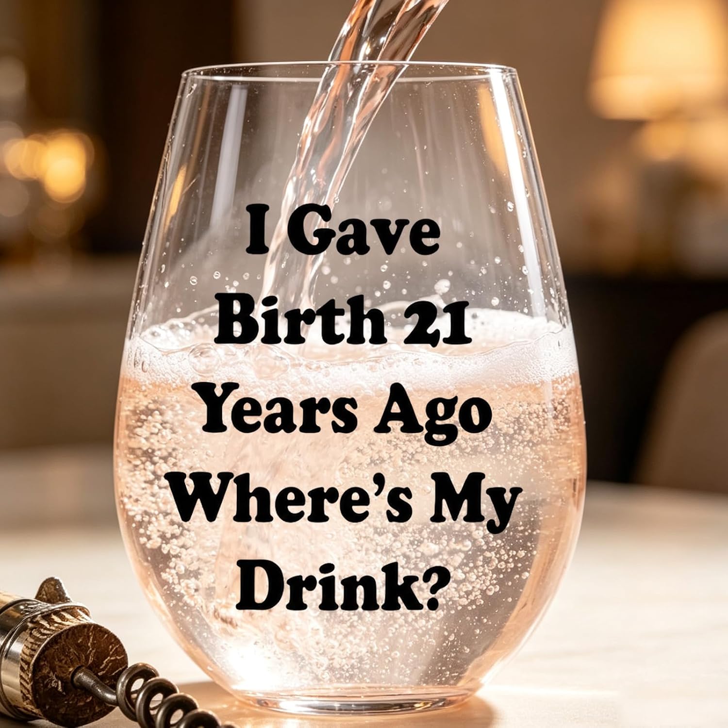 Kimoli Funny 21st Birthday Gifts, 15oz Stemless Wine Glass Keepsake