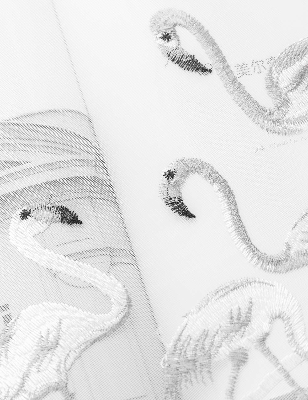 Lactraum - Tenda per cameretta Bambina, in Voile con Ricamo in Stile Fenicottero, Colore: Bianco Trasparente, Weiß Flamingo mit Ösen, 300 x 245 cm