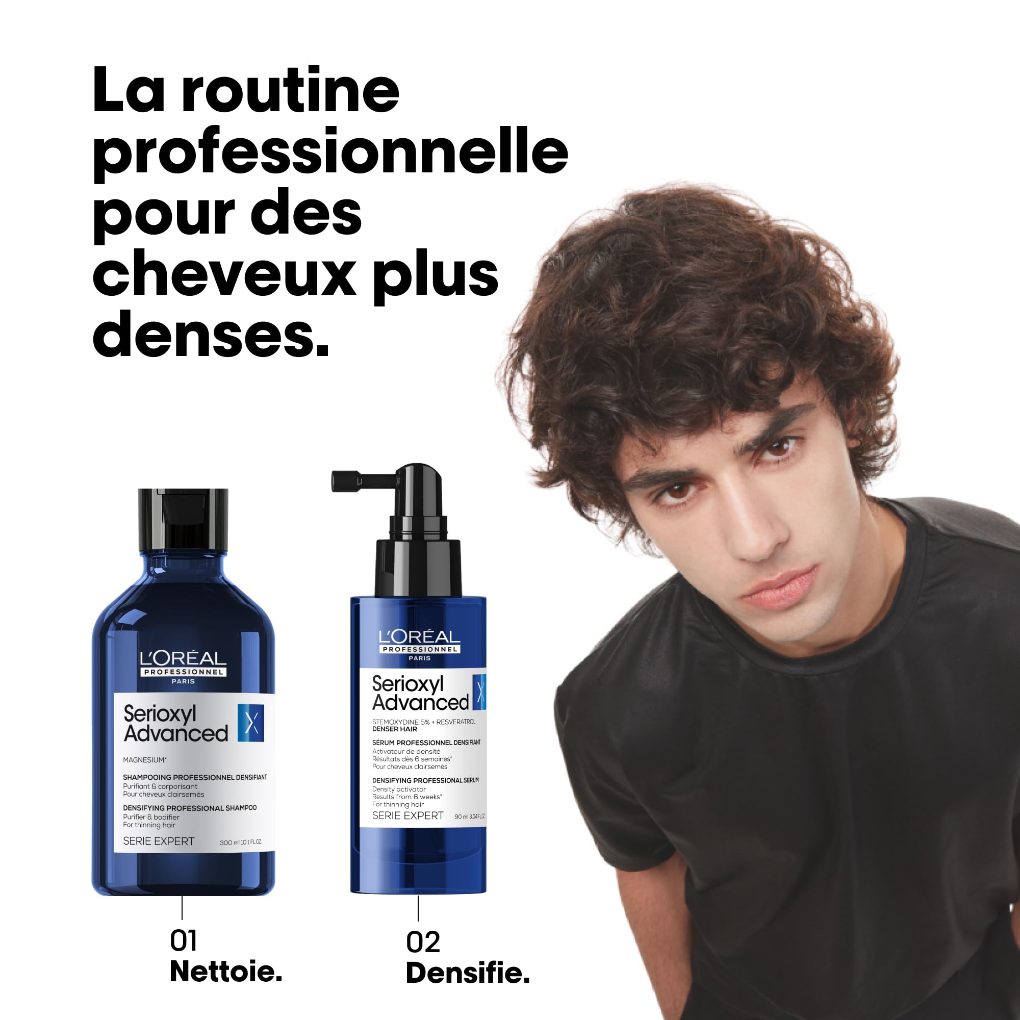 L'OREAL PROFESSIONNEL - Routine Pour Cheveux Clairesemés & En Perte de Densité - Serioxyl Advanced - +22% de volume Pendant 24h - Cheveux + Denses Dès 6 Semaines - Shampoing (500ml) + Sérum (90ml)