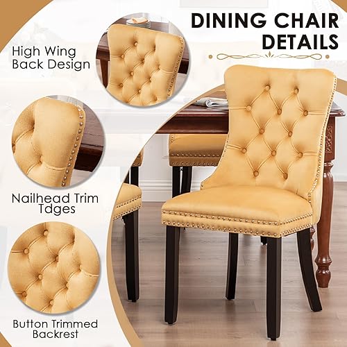 Miniatura 59 de Kiztir Juego de 2 sillas de comedor de terciopelo, sillas de comedor tapizadas con ribete de anillo y respaldo con botón, silla de comedor copetuda