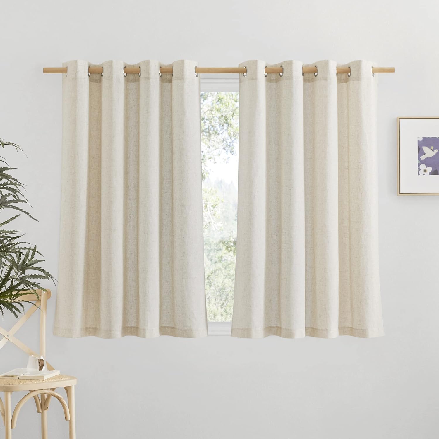 NICETOWN Natural Linen Kitchen Curtains 36 inch Length