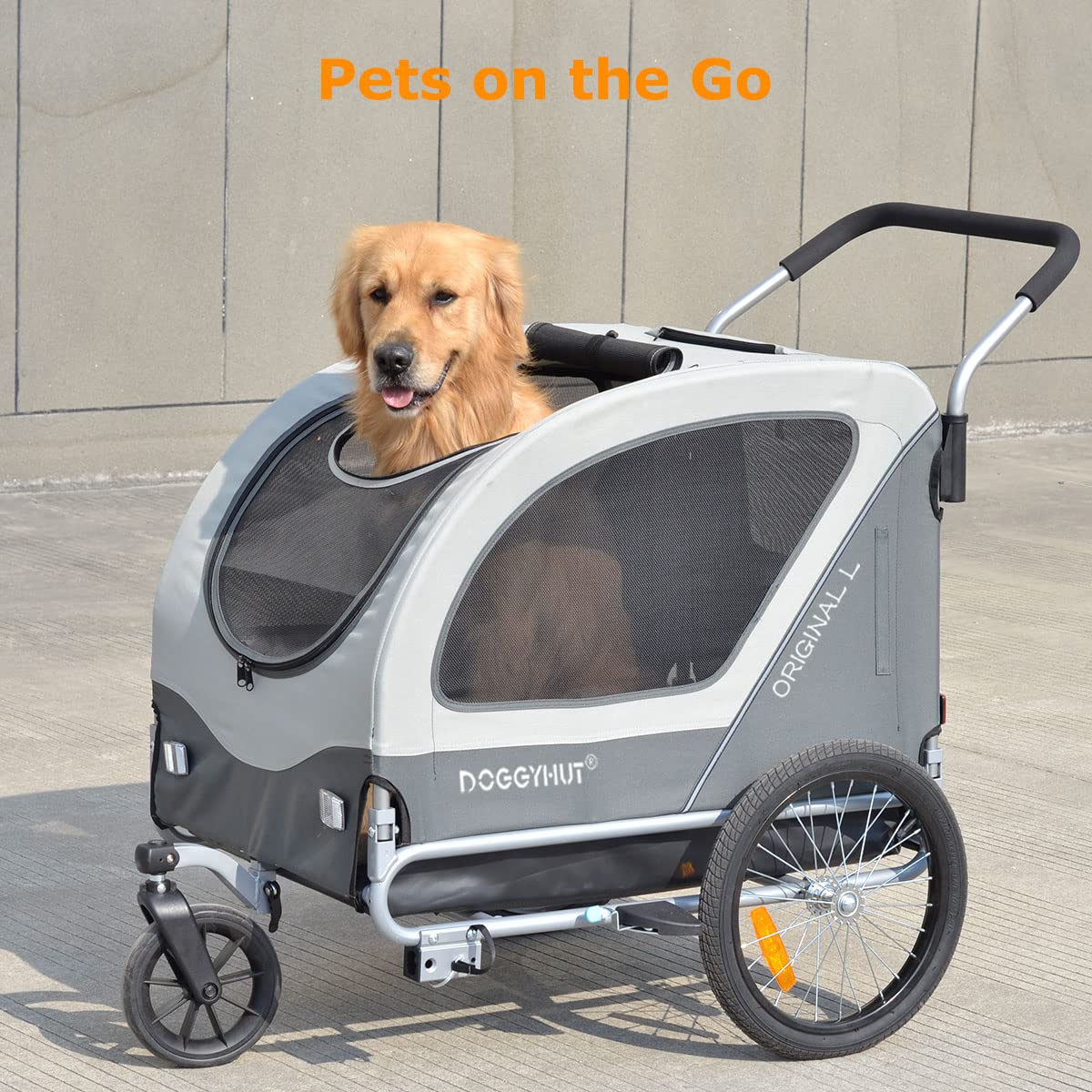 Doggyhut Original L Remorque de Velo 2 en 1 Grande Poussette remorque vélo pour Chiens de Taille Moyenne et Grande Chiens