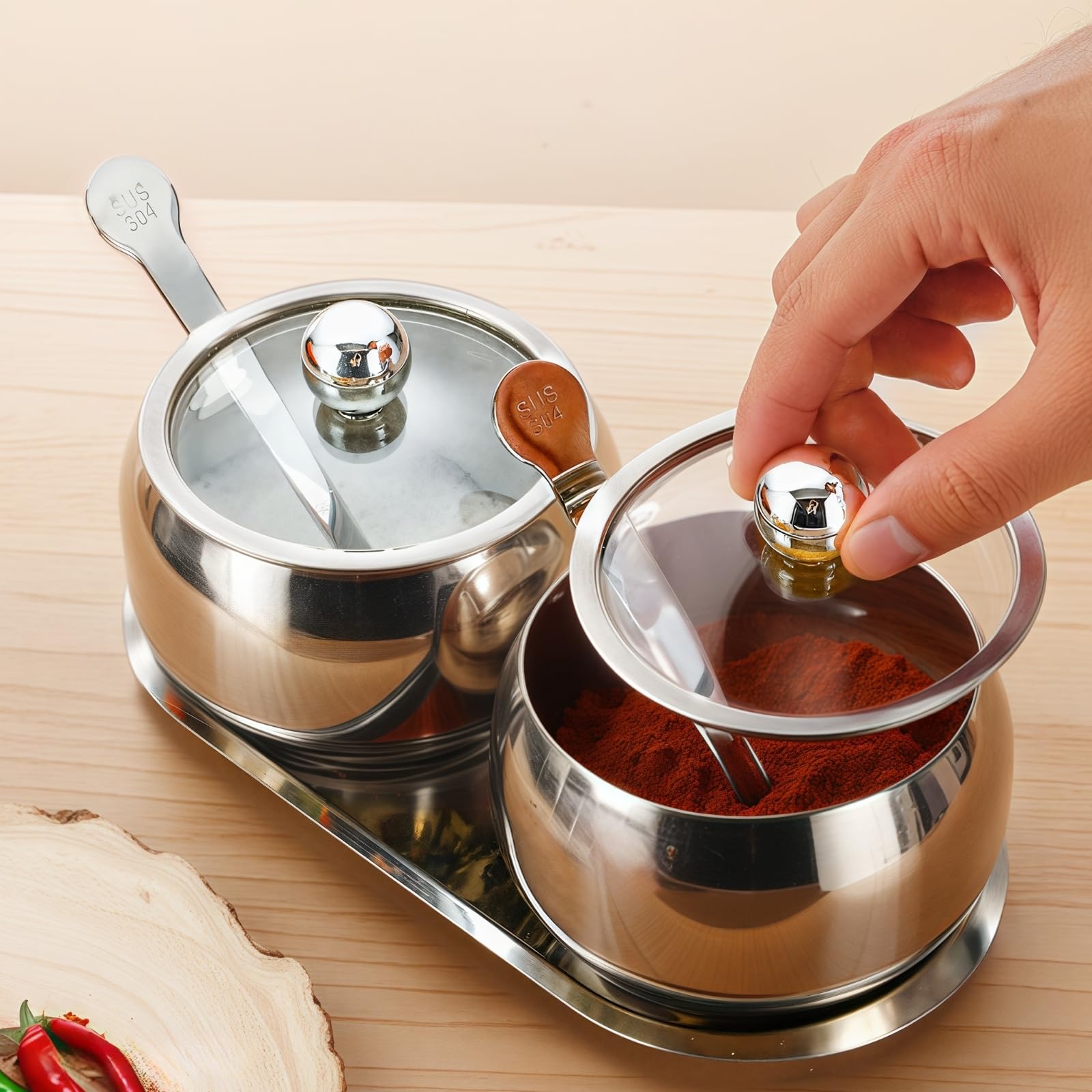 Générique Lot de 2 boîtes à épices en acier inoxydable 304 avec fenêtre visible, récipients de cuisine pour sel, poivre, cumin et autres assaisonnements, design élégant pour cuisine moderne