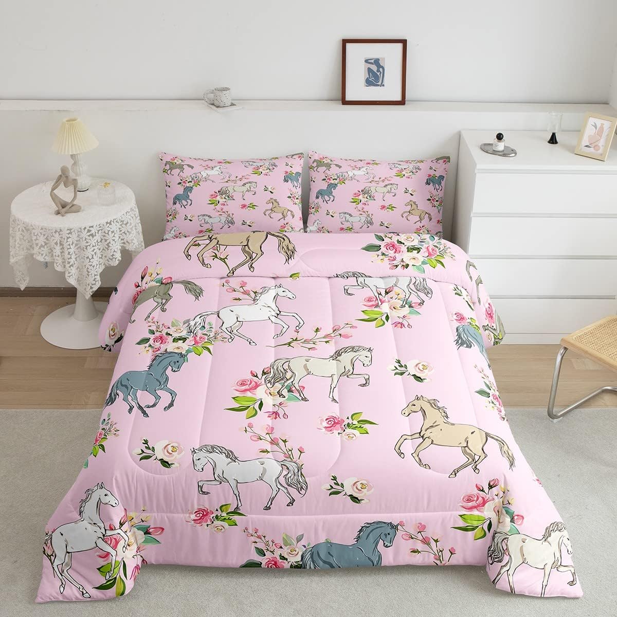 Erosebridal Horse Comforter Set Twin Rose Bedding Set for
