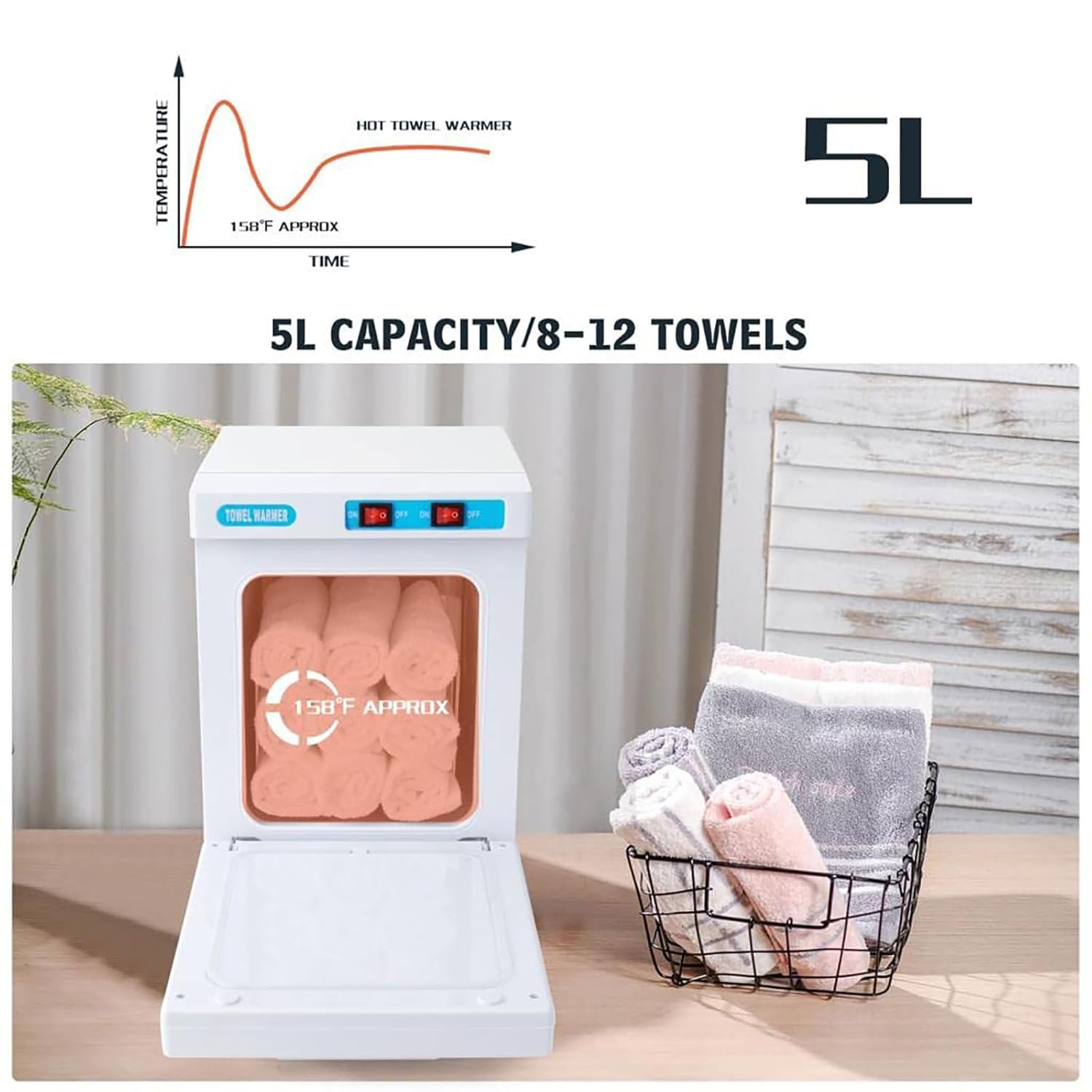 Hot Towel Warmer Cabinet, 5L Small Hot Bath Towel Warmer Heating Use Holds 12 Towels for Facial Spa Hair Beauty Salon Equipment and Home