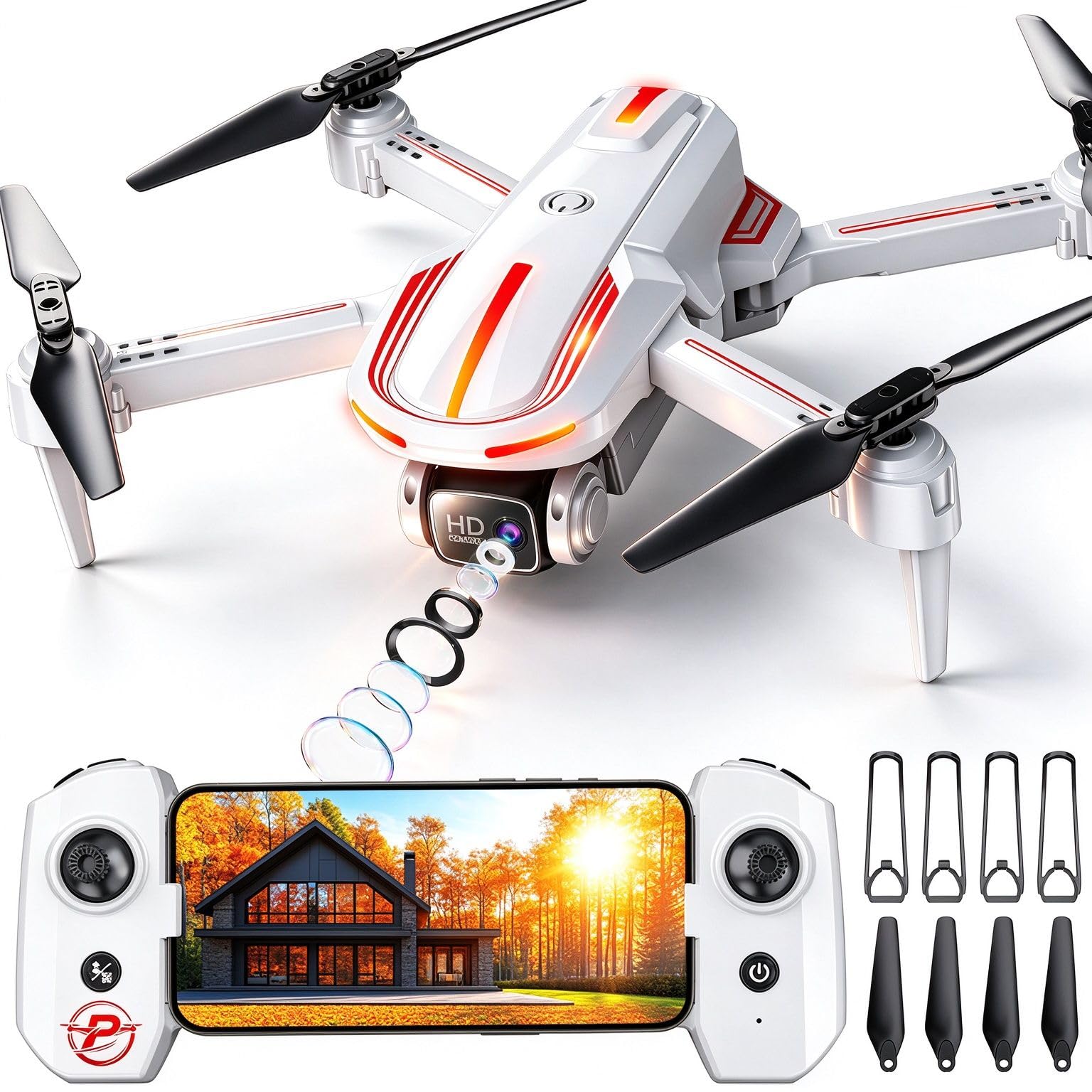 Pallton Drone with Camera for Adults, 1080P FPV Foldable RC Quadcopter | Easy Fly Toy Drone for Kids & Beginners, Altitude Hold, One Key Start, 3D Flips, 2 Batteries, 4 Propellers, Carrying Case