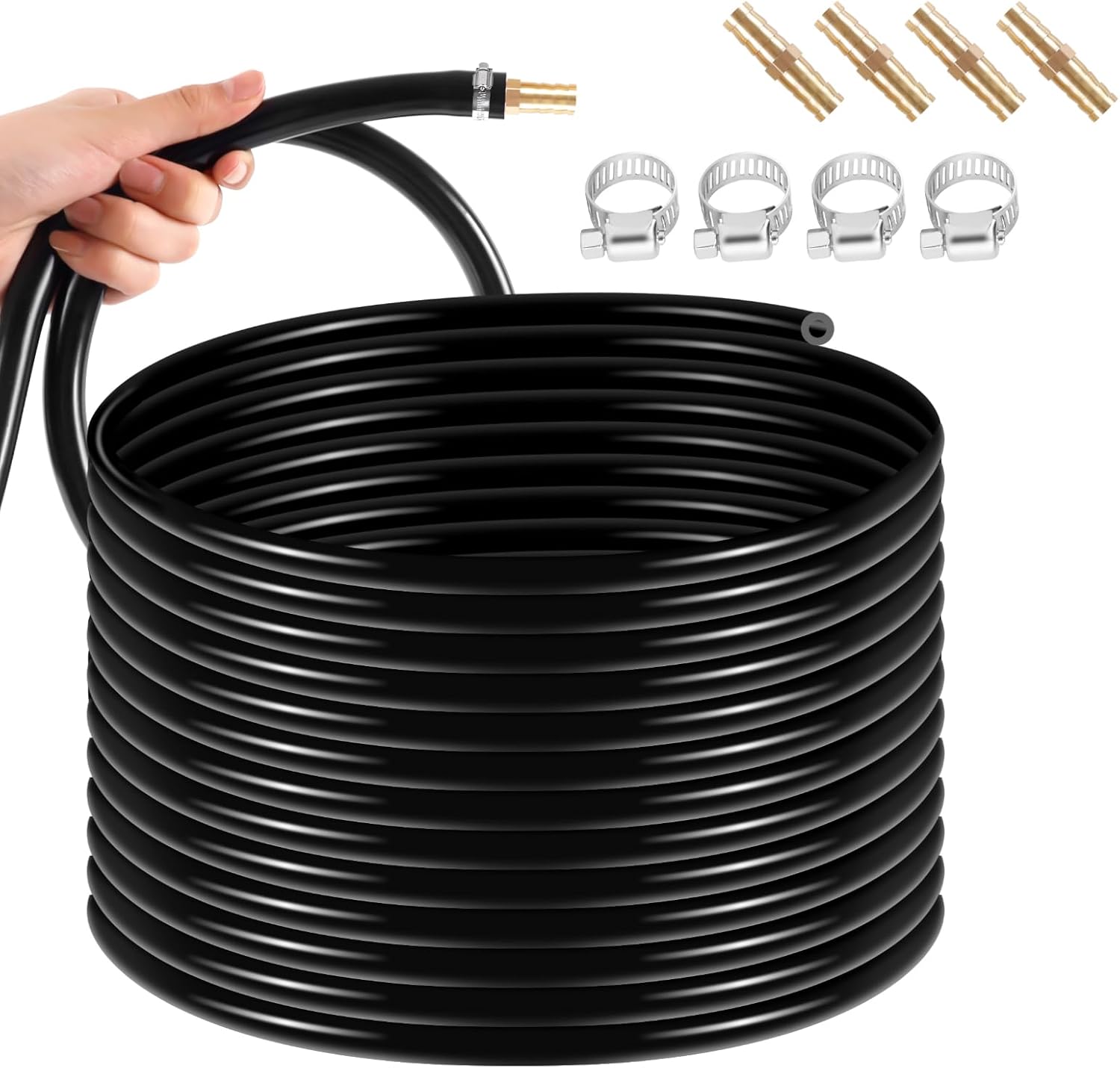 ⅜ inch Self Sinking Aeration Hose, 600 Feet Pond Aerator Hose Kit with 4 Stainless Steel Clamps and 4 Hose Menders for Pond, Garden Lake Aeration (100 Feet)