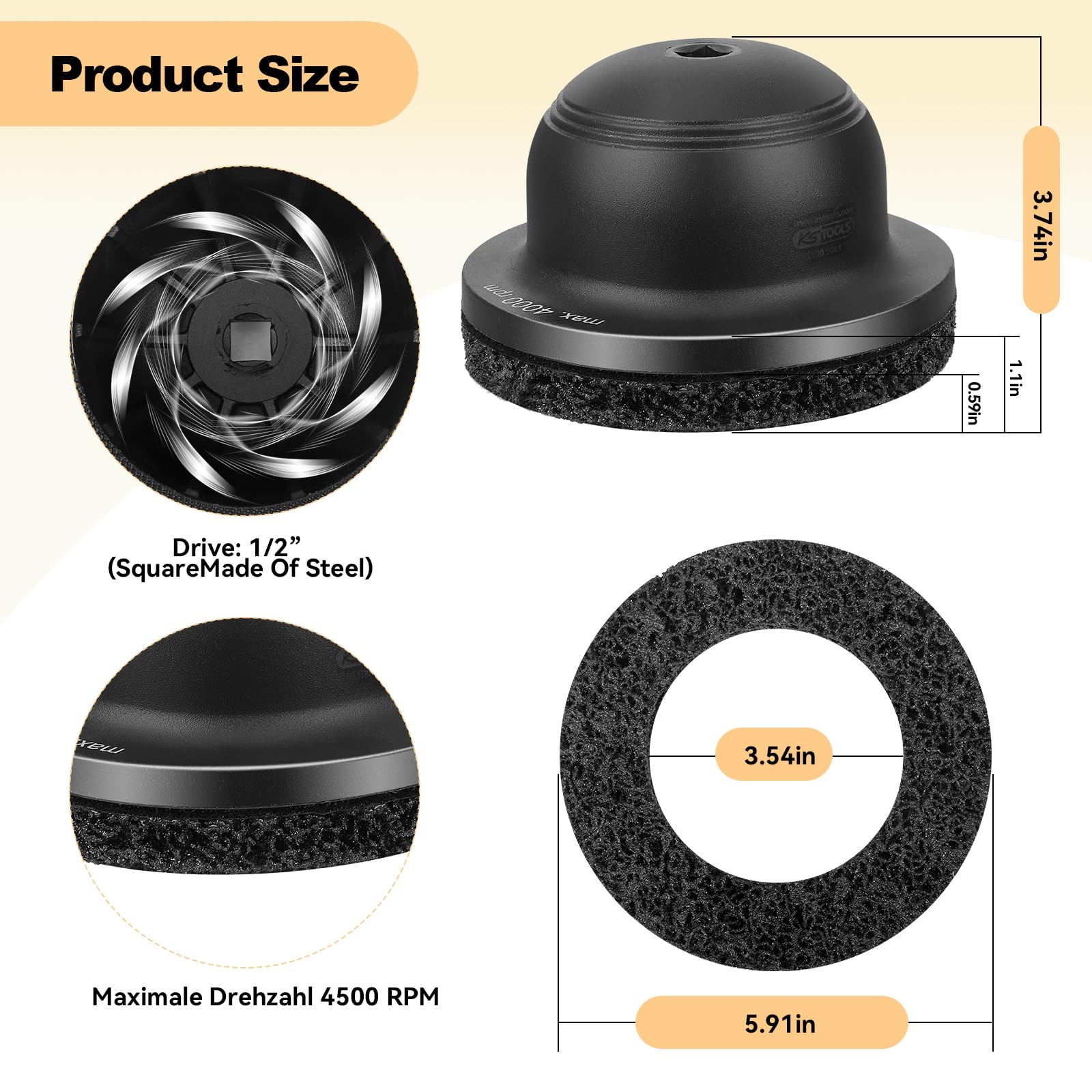 Amoladora de cubo de rueda para coche, lijadora de cabeza esférica con interior de 90 mm de diámetro, diámetro exterior de 150 mm, rueda abrasiva de aluminio para 1/2 atornillador de impacto
