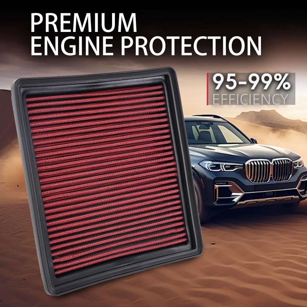 muge racing Engine Air Filter for BMW, Premium Washable Air Filter for Automotive Engine, Upgraded Air Replacement for Engine Protection and Efficiency, Red
