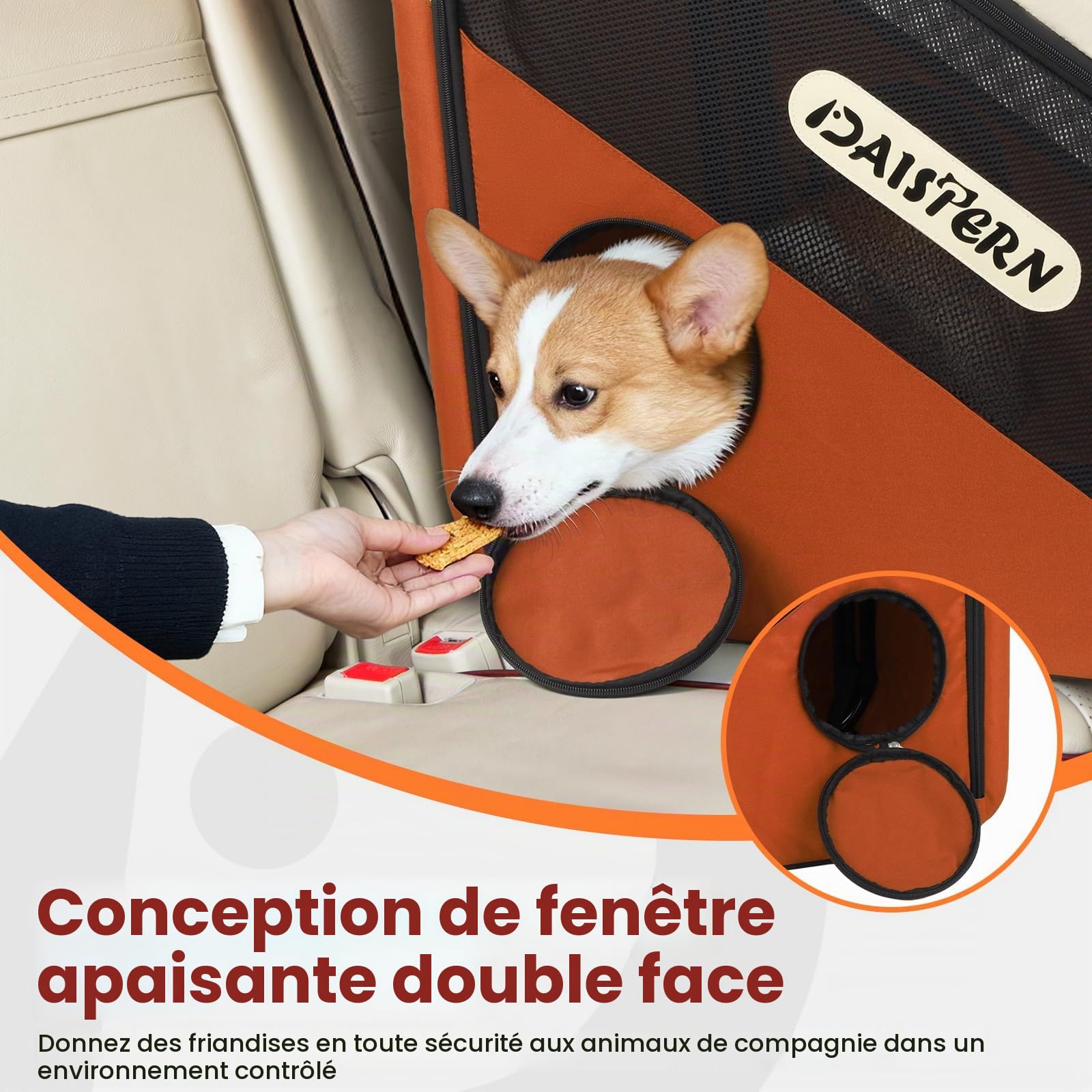 Cage de Transport Chien Pliable pour Voiture, Caisse de Voyage Souple pour Petits et Moyens Chiens, Cadre Métal Robuste, Fenêtres Maille Respirantes, Pliage Rapide, Brun