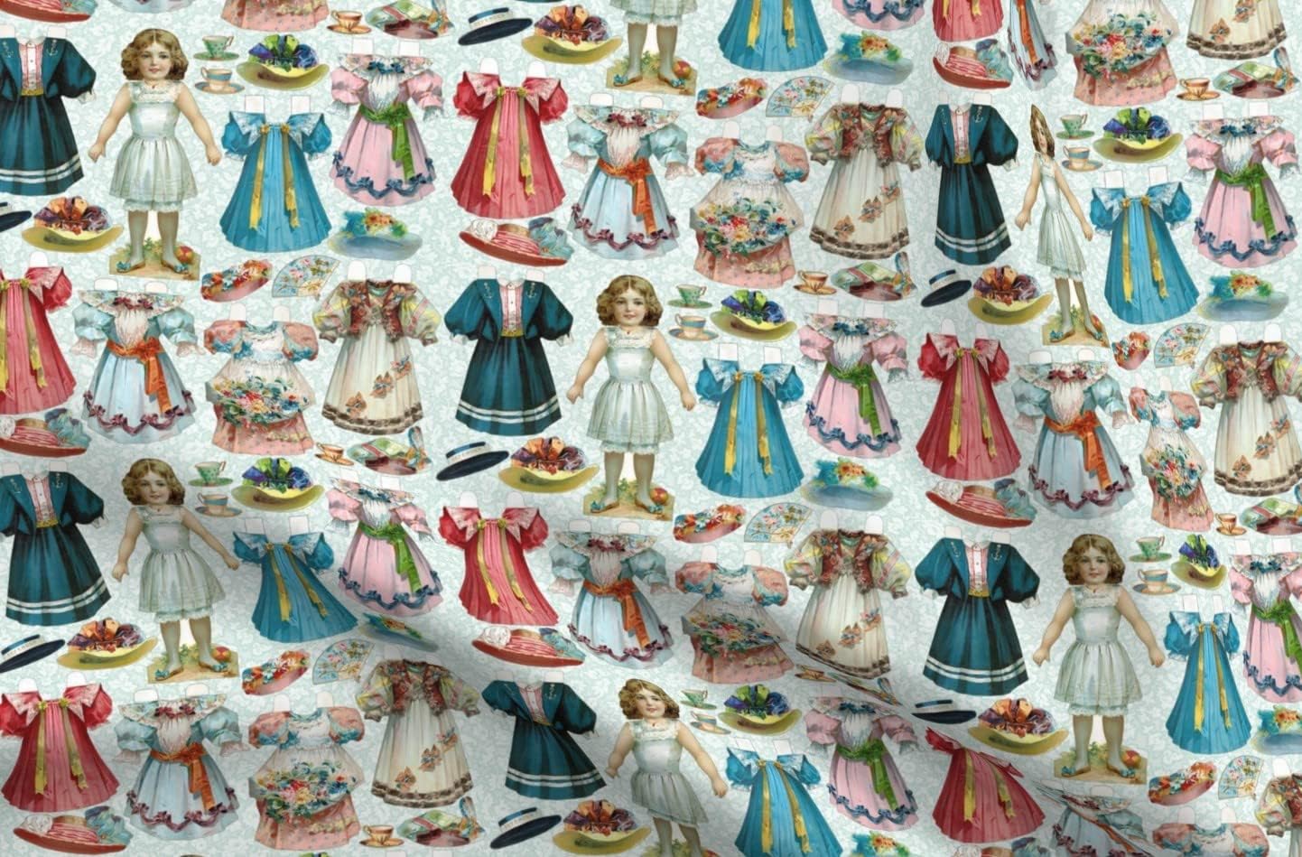Spoonflower Fabric - Doll Hats Girls Vintage Fashion Printed on Petal Signature Cotton Fabric Fat Quarter - Sewing Quilting Apparel Crafts Decor