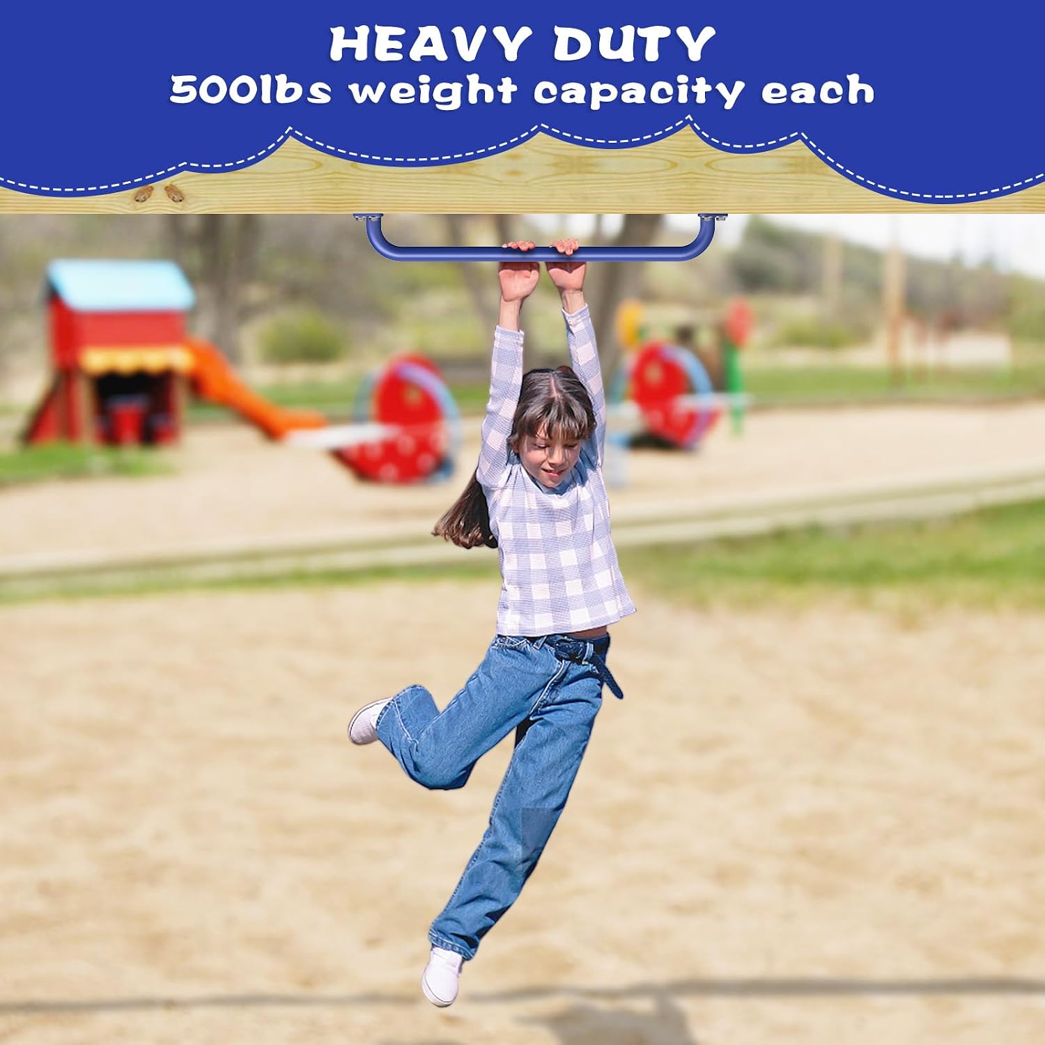 SELEWARE 42-Inch Blue Metal Playground Safety Handle - 2 Pcs Heavy-Duty Playset Grab Bars for Treehouse, Rock Climbing Wall & Jungle Gym - Indoor/Outdoor Ladder Handle for Kids Playground Equipment