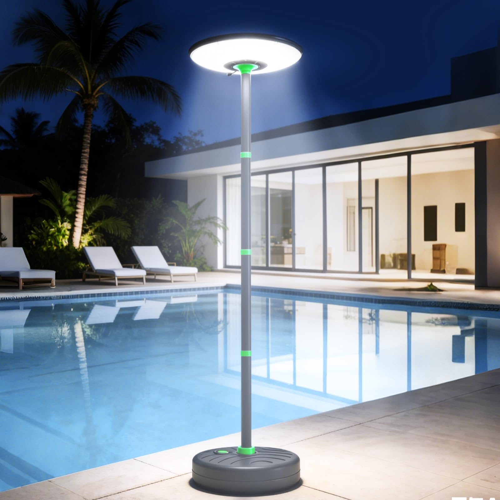 Lampione solare per esterni aretto solare LED 75W luce di sicurezza | con sensore di movimento e palo alto 240cm, base riempibile d'acqua lampade solari per giardino parcheggio cortile garage