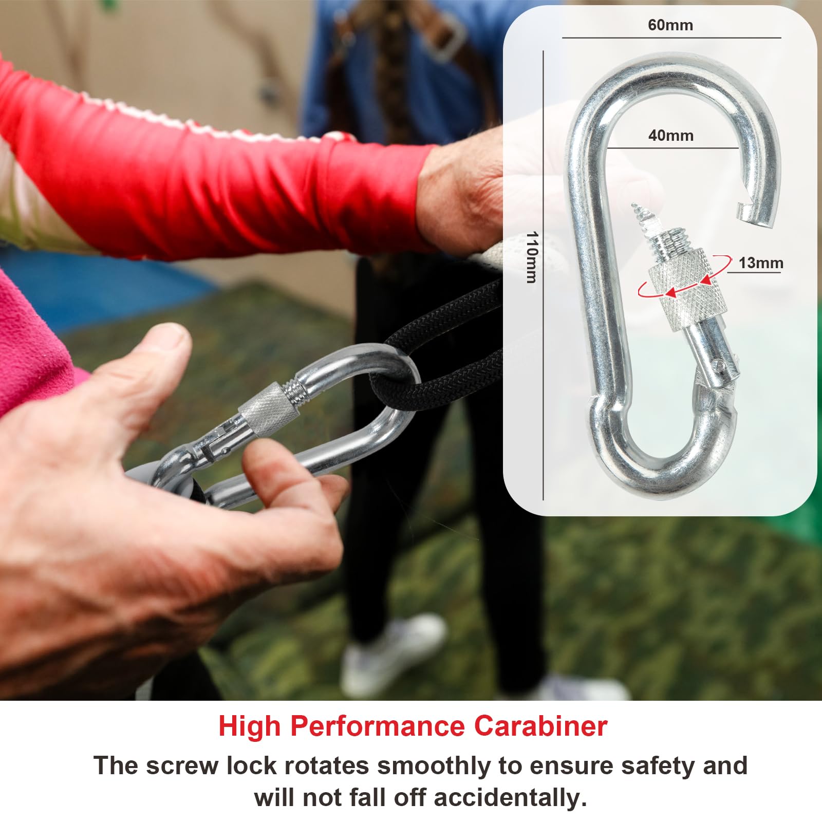 Corda Da Arrampicata Leikurvo 10m - Diametro 8mm, Alta Resistenza Con 2 Moschettoni | Per Esterni