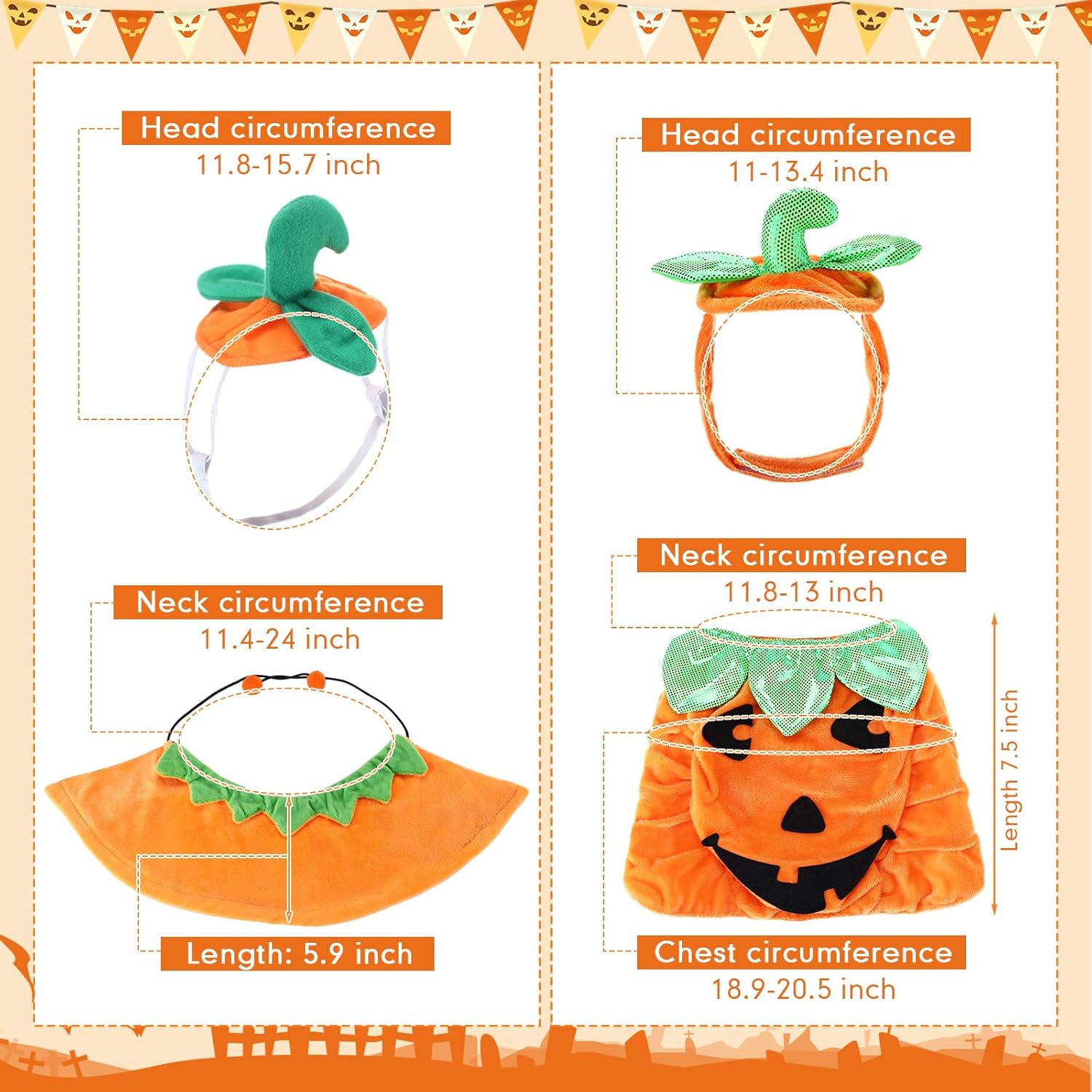 2 Sets Pet Pumpkin Costume Cat Halloween Cloak Hat Set for Dog Cat Halloween Costumes Pumpkin Hat for Dogs Puppy Poncho Small Medium Pets Cosplay