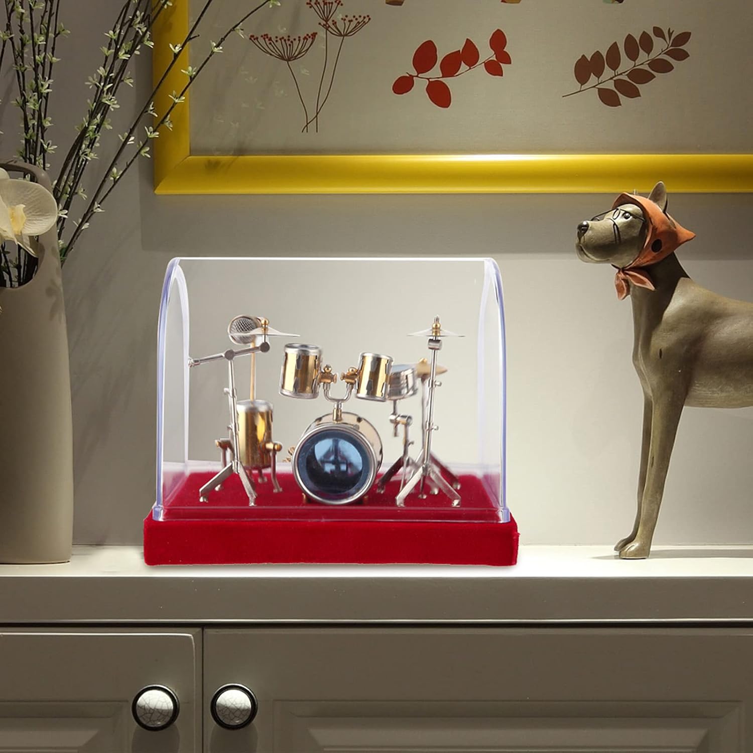 Miniature Drum Set Model, Desktop Finger Drum Set Miniature Musical Instrument Set Figurine for Home Office Desk Decoration, Display with Storage Box (5.4 Inch)