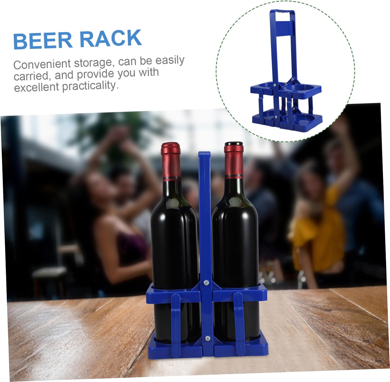 Folding Beer Bottle Basket Handle Portable Drink Holder for Ktv and Outdoor Use Plastic Beer Carrier for and Storage Blue