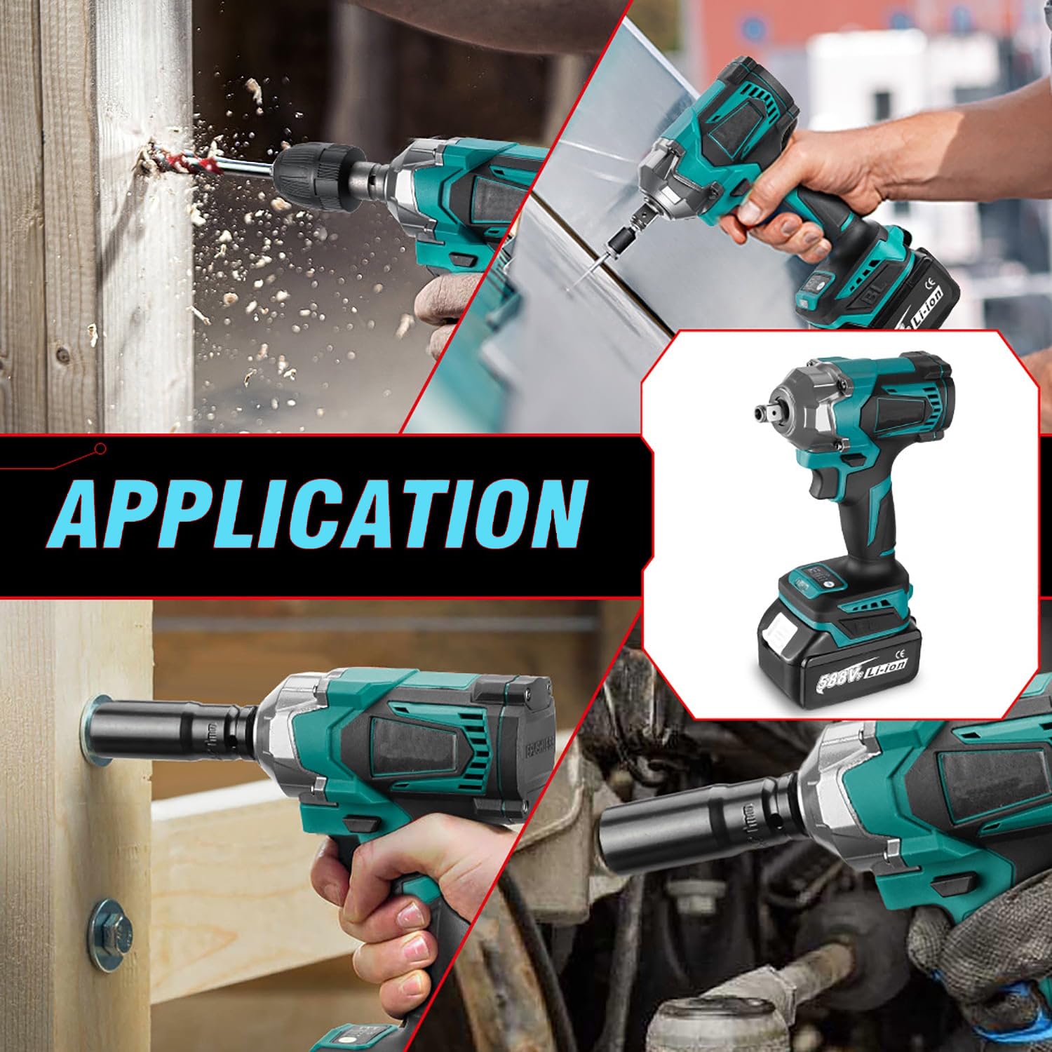 Avvitatore a Lmpulsi a Batteria compatibile con Makita 18V batteria, 700 Nm 1/2" Chiave a Percussione Senza Spazzole con 6 Bussole, Set di Chiavi a Bussola per cambio pneumatici auto (Senza Batterie)