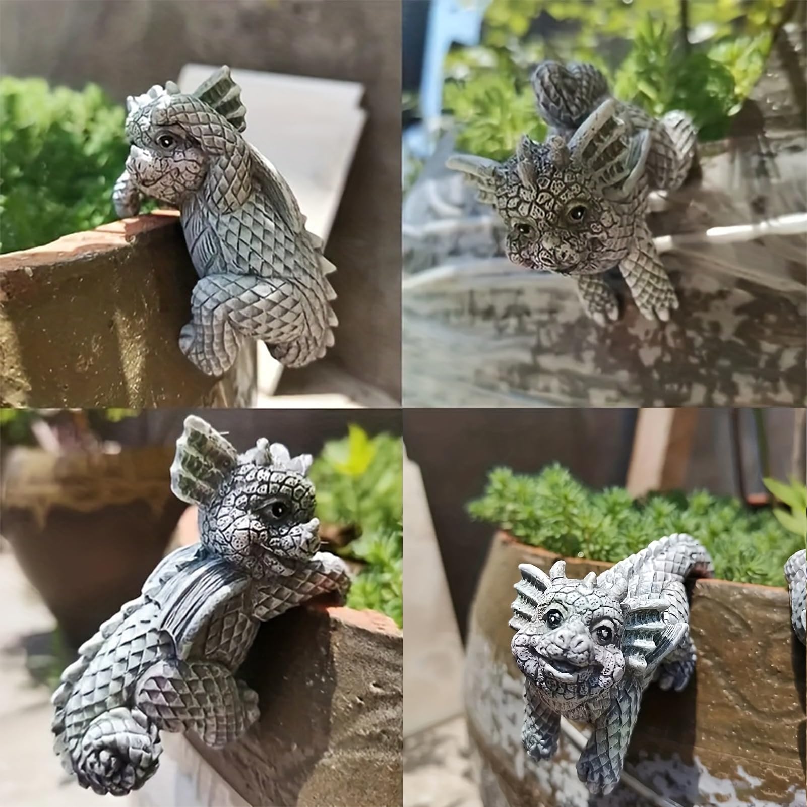 Tuzsocr 4 piece Courtyard Dinosaur Plant Pot Hanger,Outdoor Dinosaur Hanging Cup Model,Lovely Resin Dragon Statue,Hanging Garden Ornament,for plant pots planters