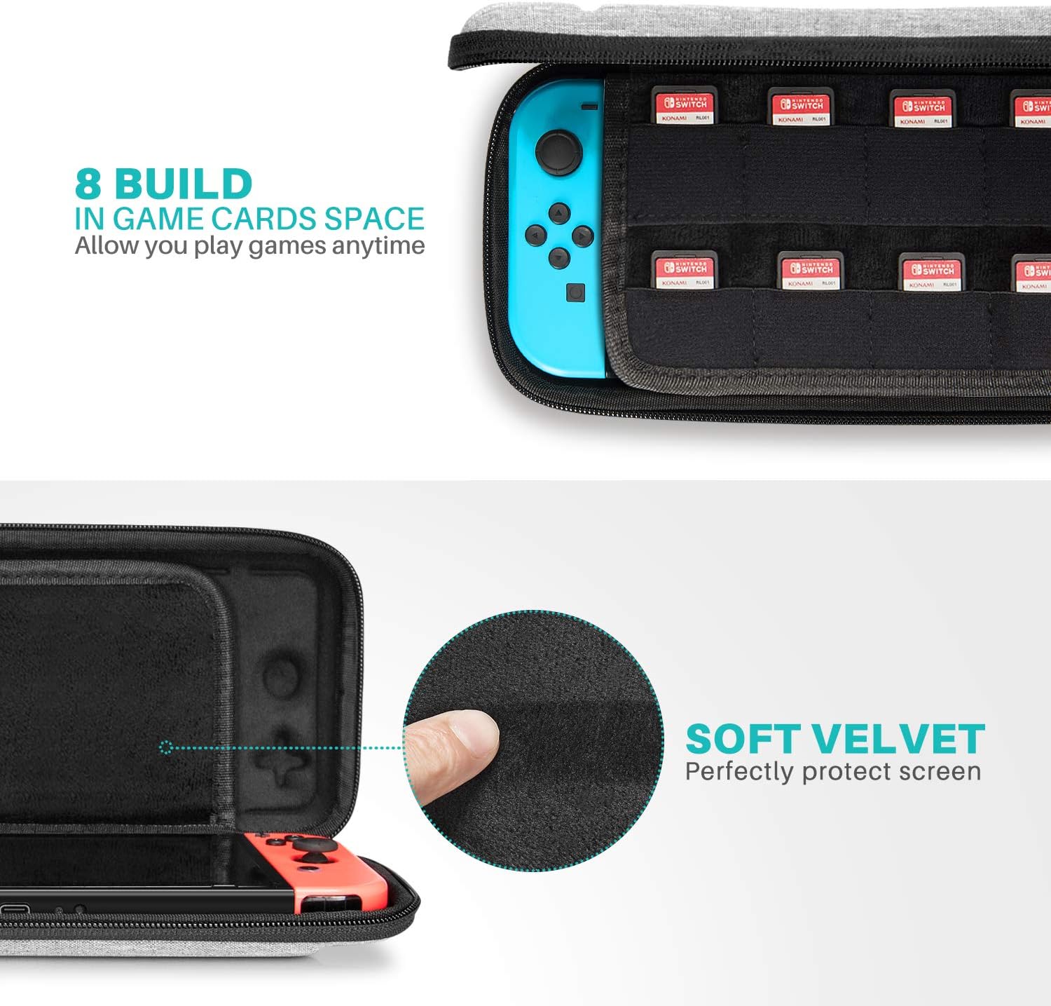 Ultra Slim Carrying Case for NS Switch, innoAura Portable Hardshell Travel Protective Cover fit Switch Console, 8 Game Cartridges Accessory