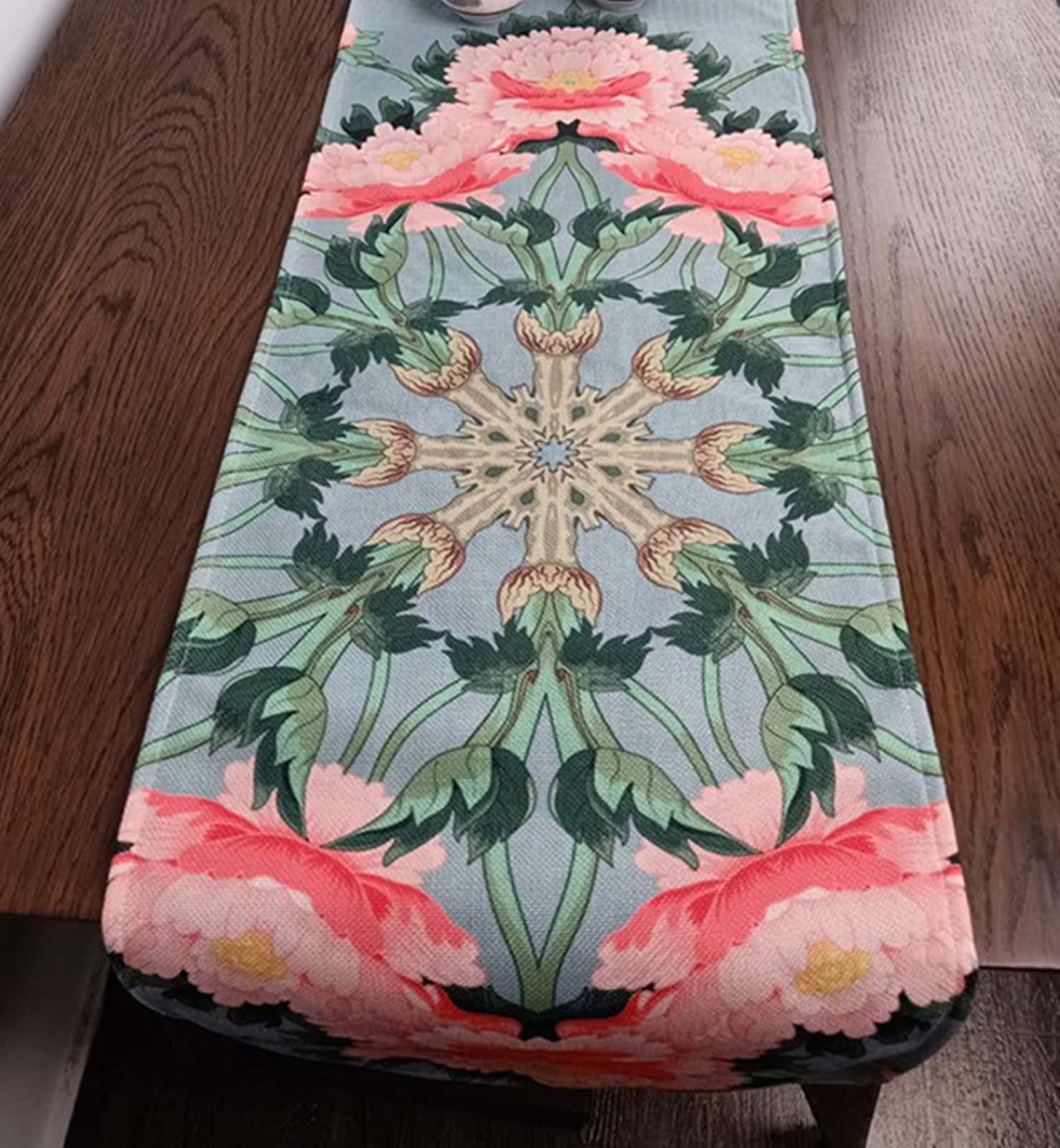 Bieżnik na stół do jadalni, świąteczny bieżnik na stół piwonia kwiat poliester bieżnik na stół 32 x 230 cm dekoracja kuchni dekoracje na stół dekoracje świąteczne
