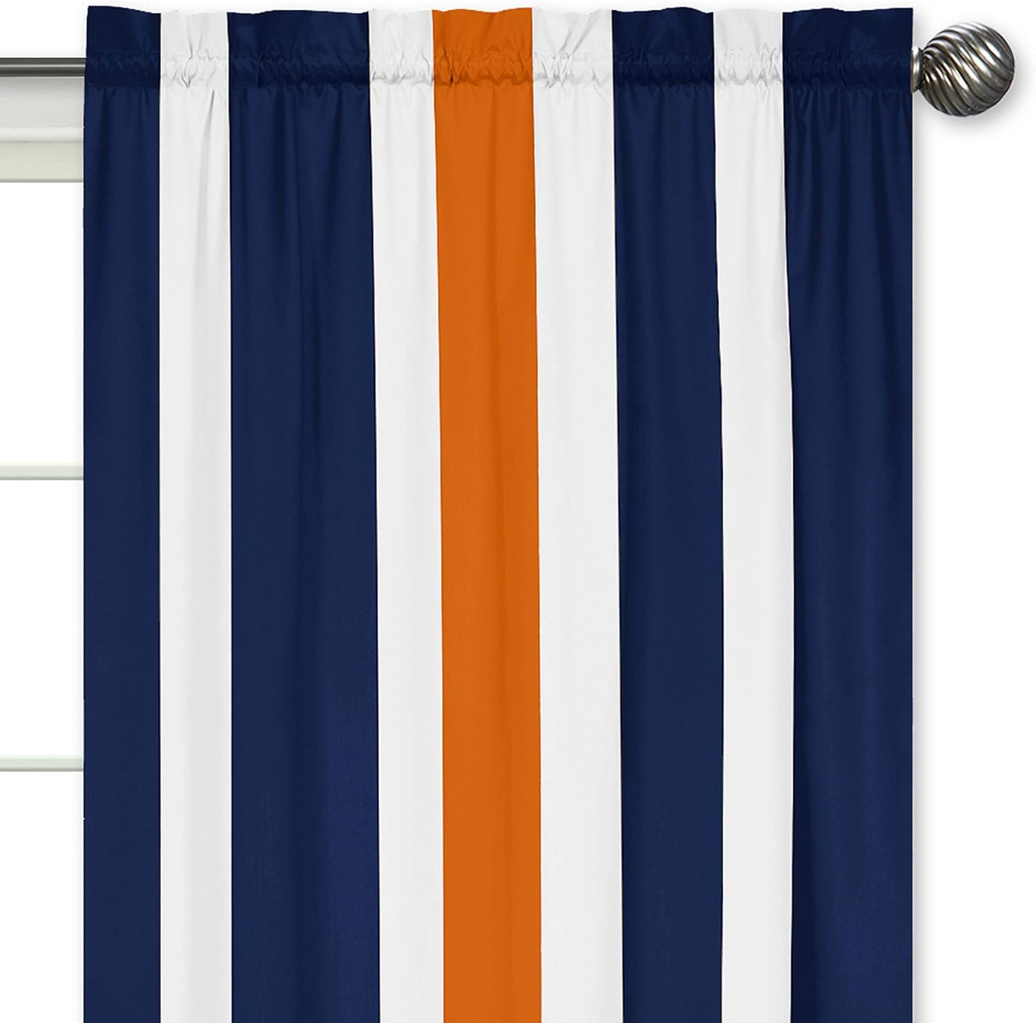 Sweet Jojo Designs Navy Blue, Orange and White Window Treatment Panels for Stripe Collection - Set of 2
