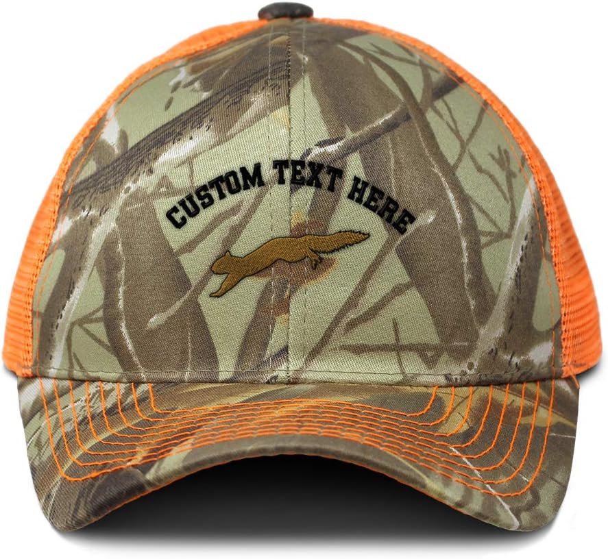 Custom Camo Mesh Trucker Hat Jumping Squirrel Embroidery Cotton Strap Closure