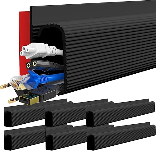 Organizador de cables para debajo del escritorio, 15.7 pulgadas, color negro, 6 canaletas autoadhesivas con canal en J, ocultador de cable de