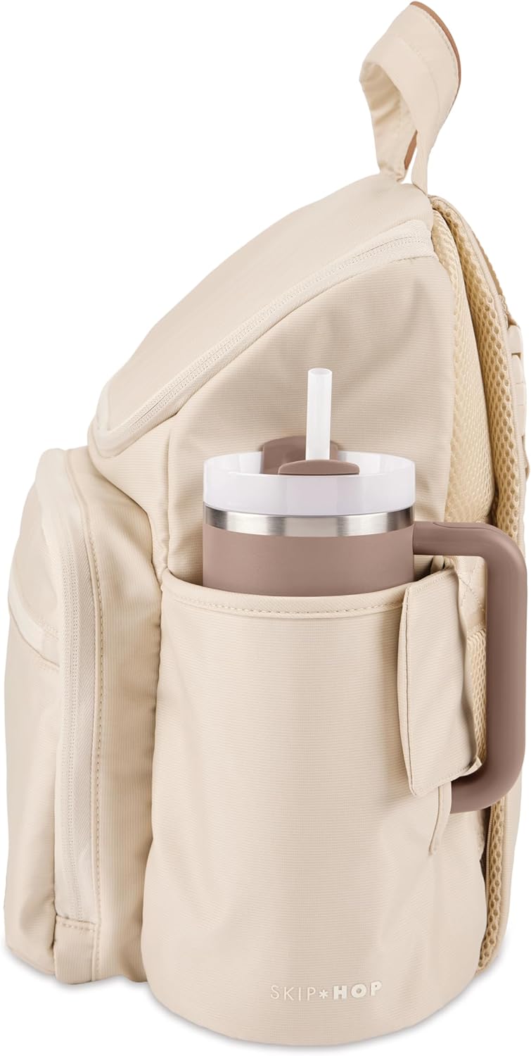 Skip Hop Diaper Bag Backpack with Portable Changing Pad Adjustable Pocket for 30 oz. Tumblers 9 Total Pockets Insulated Packing Cubes Luggage Sleeve & Stroller Straps Fits a 14” Laptop Forma Next Oat - Image 5