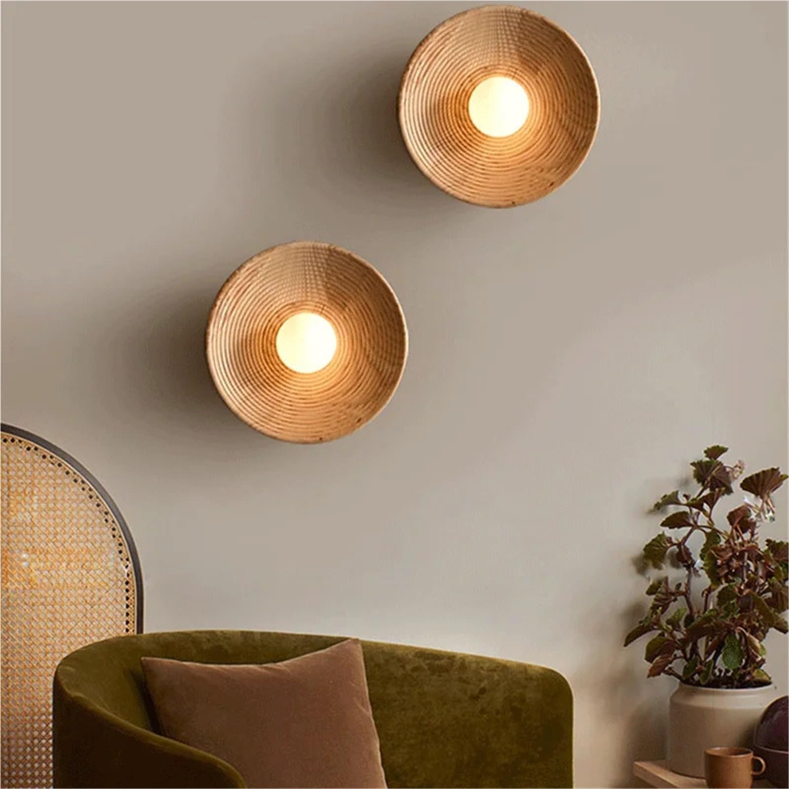 Lampa ścienna w stylu retro, okrągła, drewniana, do salonu, nordyckiego domu, dekoracja schodów, korytarza, domu, dekoracja ścienna (ciepła biel (2700-3500 K), kolor dziennika