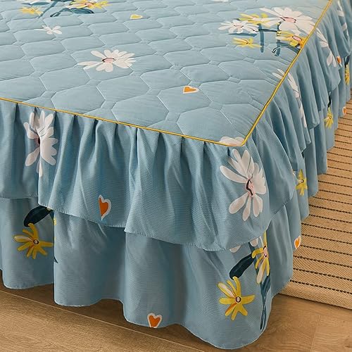 Miniatura 5 de Juego de falda de cama con volantes de 3 piezas, 3 piezas, cobertura lateral de 15.7 pulgadas, suave y cálida (margarita, 59.1 x 78.7 in para cama