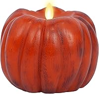 Vista 8 de Luminara Vela LED de llama móvil parpadeante sin llama con figura de calabaza (5.25 x 4.5 pulgadas), cera real suave sin perfume, función de tiempo