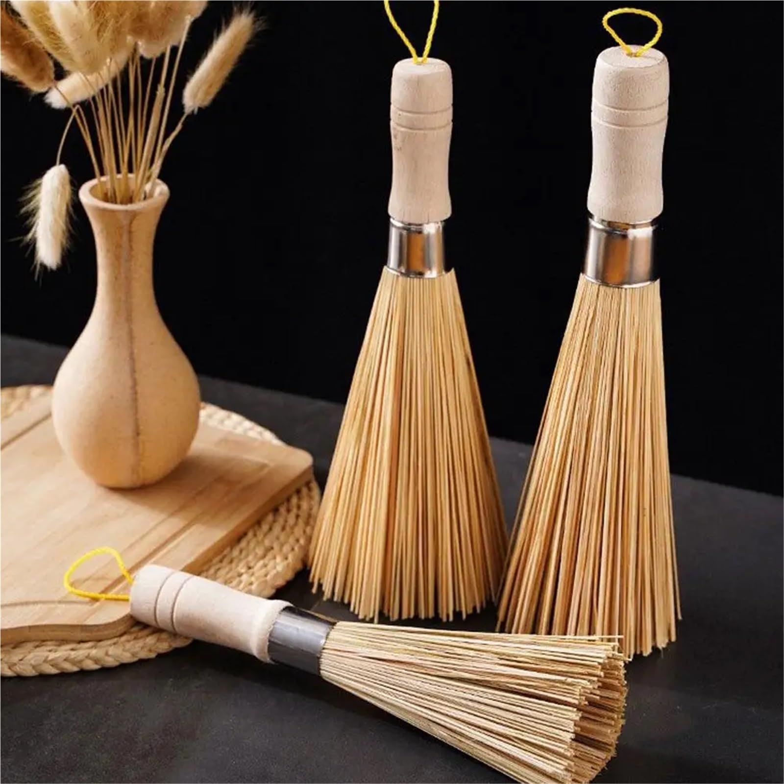 Cepillos para Fregar los Platos, Cepillo for ollas, Mango Largo, Limpieza de Wok, fregador de Platos, Limpiador de cacerolas, 30cm, 25cm de Madera | Style 05