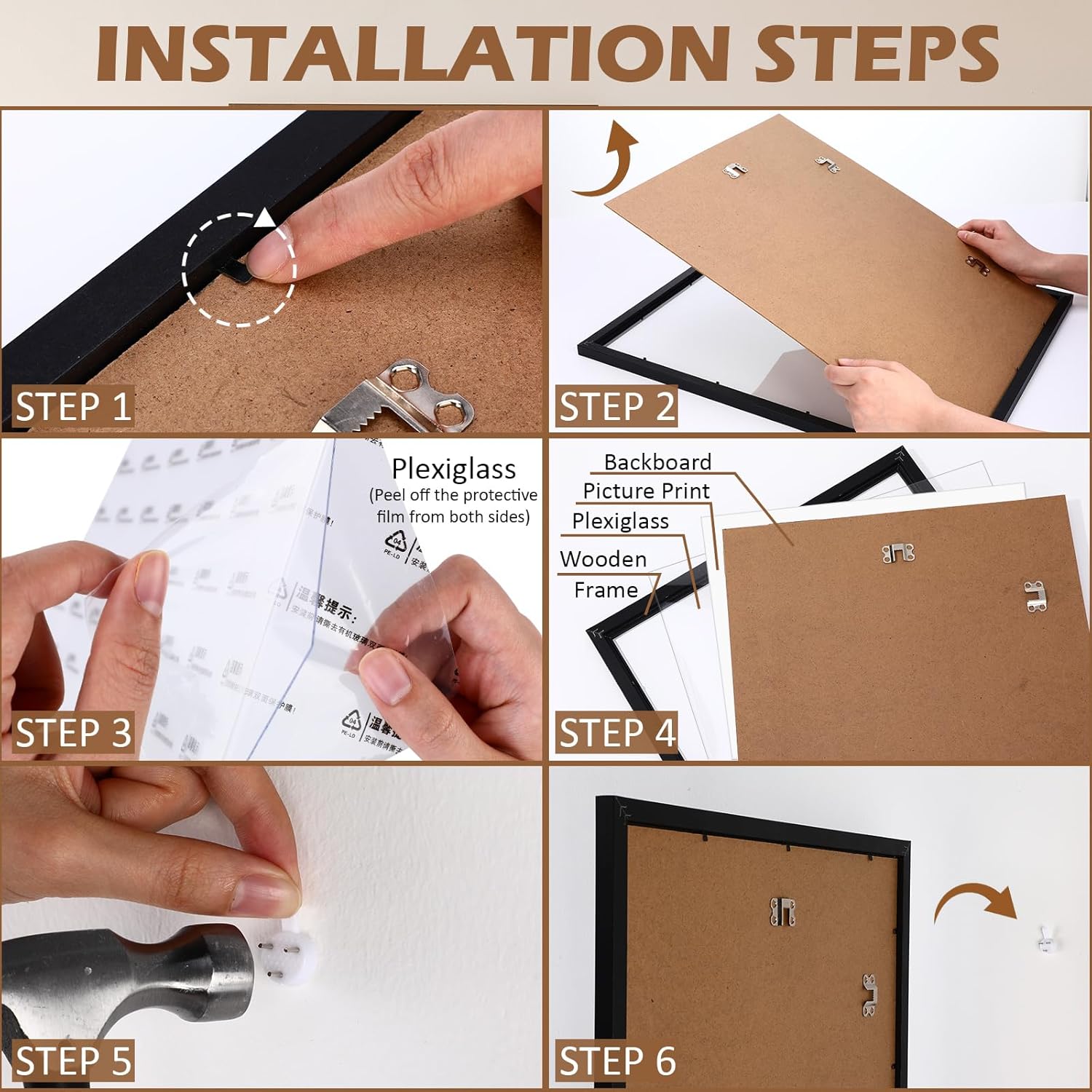 Novabright 6 Pack 16x20 Picture Frame White Wood Frames with Polished Plexiglass and Hanging Hardware, 0.8" Wide 0.2" Depth Border Acrylic Shadow Box for Poster Wall Display Photo Art Prints