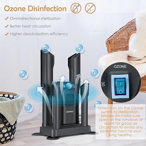 Miniatura 3 de COSTWAY Boot Dryer, Shoe Dryer with 180 Mins Timer & Heating Blower, Ozone Disinfection, Extendable Design