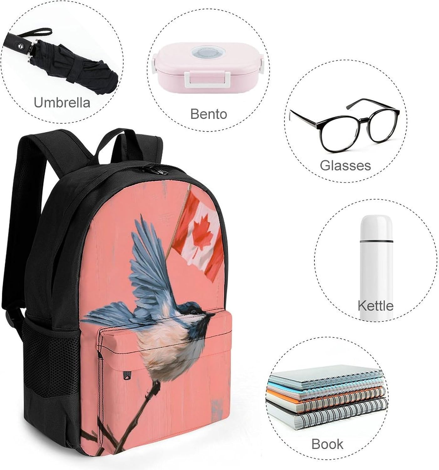 Bird With Canada Flag Backpack Lightweight Backpacks Work Bag
