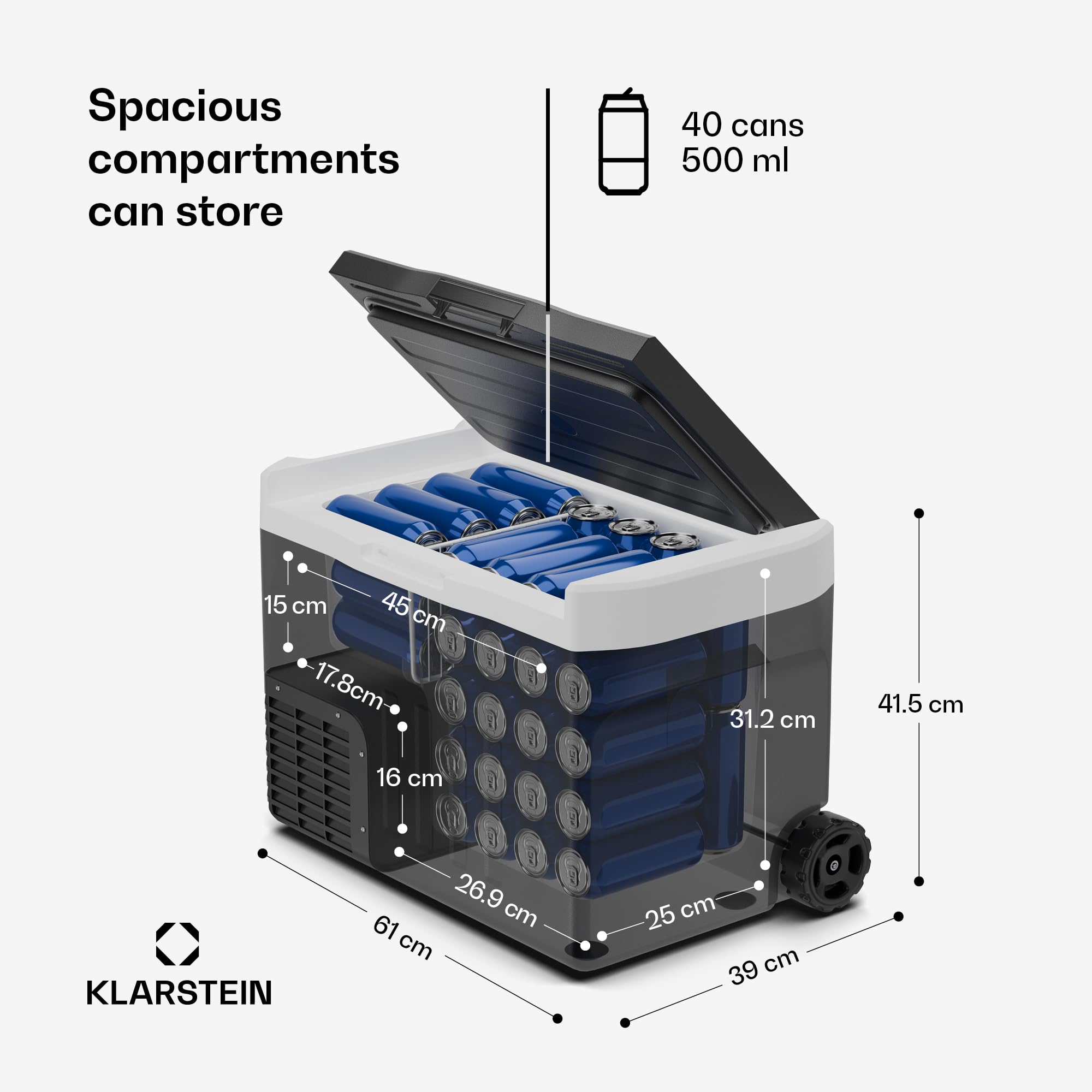 Klarstein PolarForce 30-Liter- Kühlbox – Tragbare elektrische Kompressor-Kühlbox mit LCD-Bedienfeld, -20°C bis 20°C, Dual Power (12V/230V), ECO-Modus, Ideal für Camping und Road-Trips, Gefrierbox