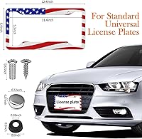 Vista 5 de Marco de matrícula con bandera estadounidense, paquete de 2 marcos universales de aluminio para matrícula de automóvil patriótico con tornillos